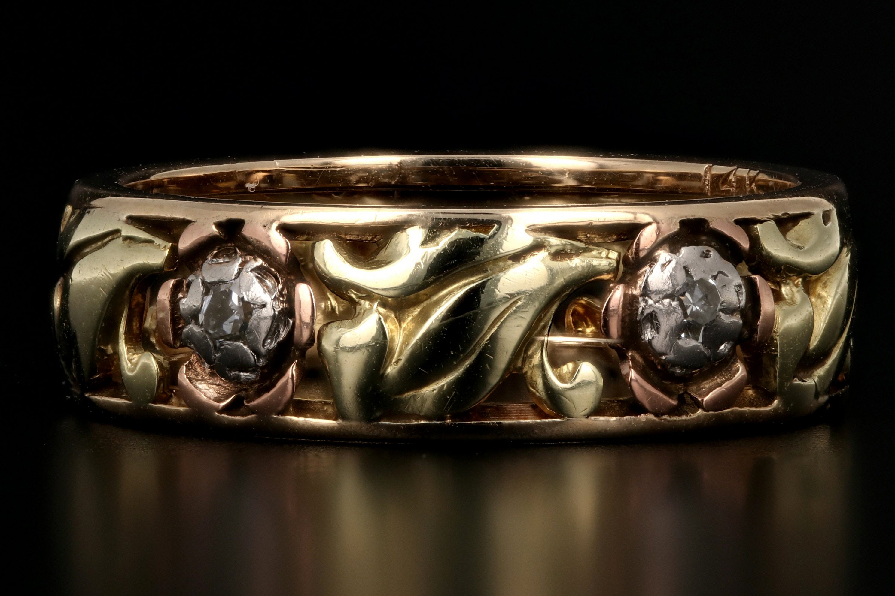 Retro WW2 14k Tricolor Gold .10 Carat Diamond Band c.1940's - Queen May
