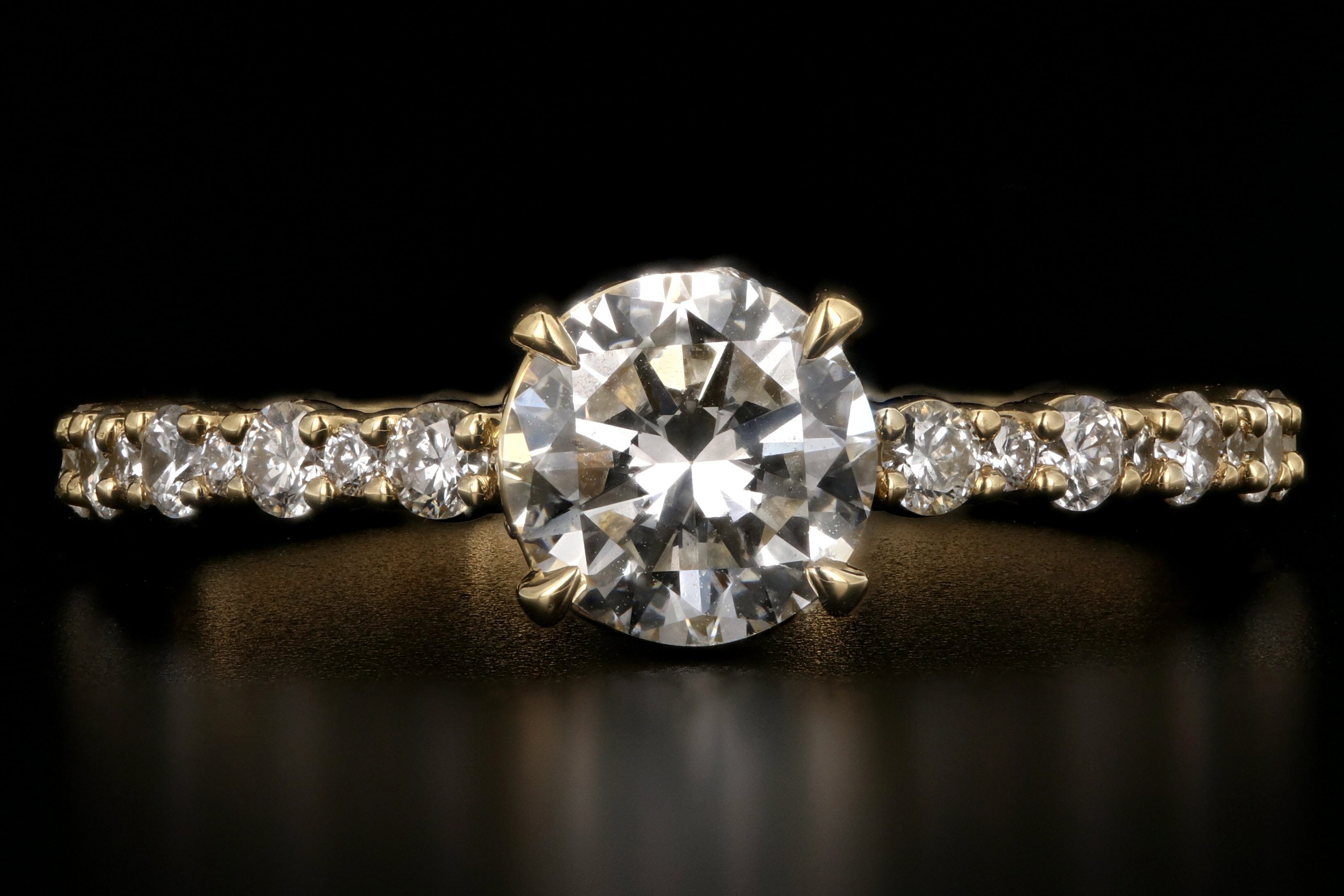 Modern 18k Yellow Gold .84CT Round Cut Diamond Engagement Ring - Queen May