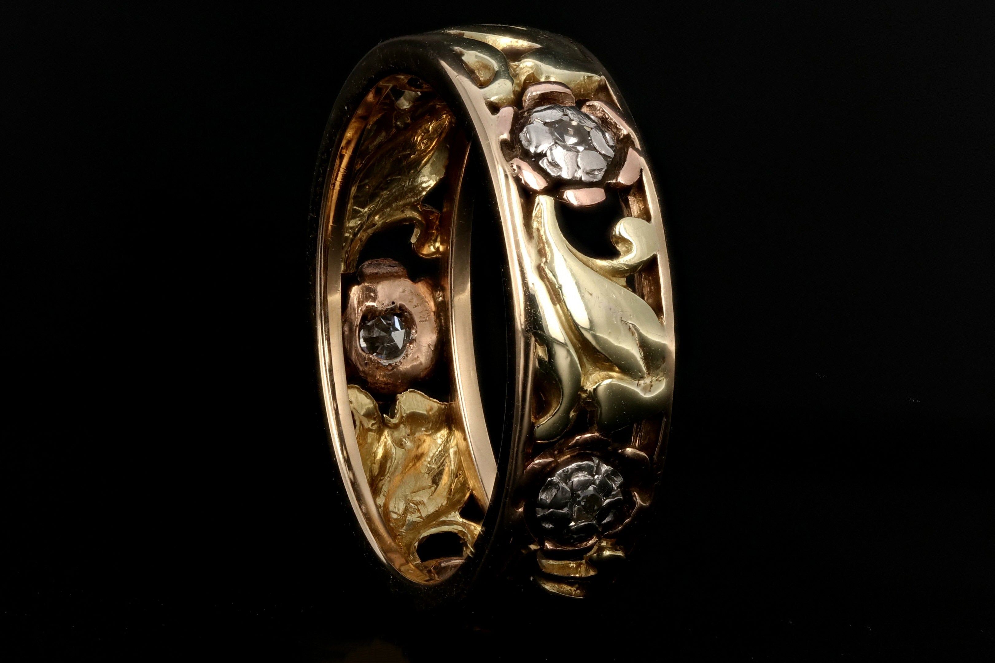 Retro WW2 14k Tricolor Gold .10 Carat Diamond Band c.1940's - Queen May