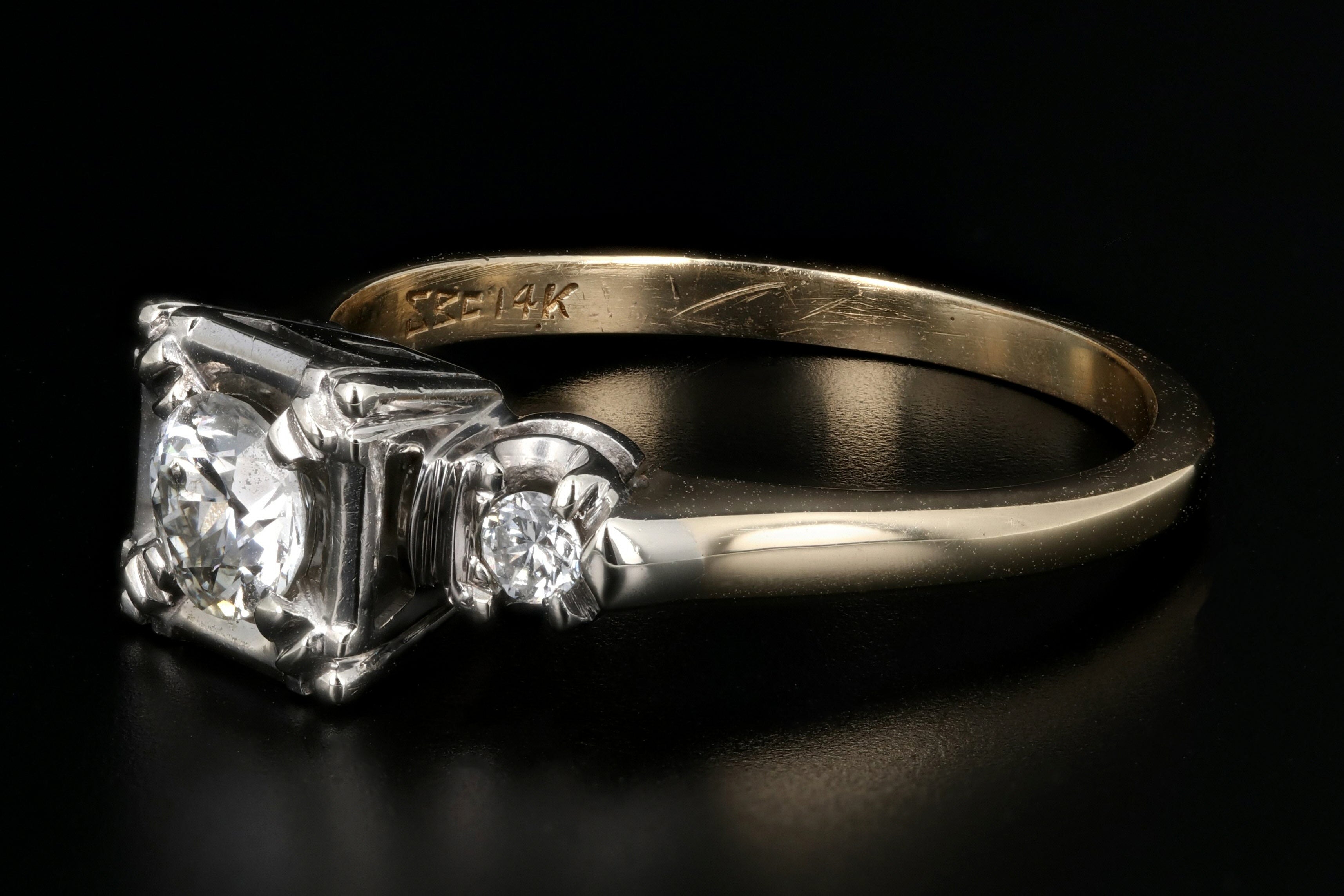 Retro 14K White & Yellow Gold .50 Carat Diamond Engagement Ring - Queen May