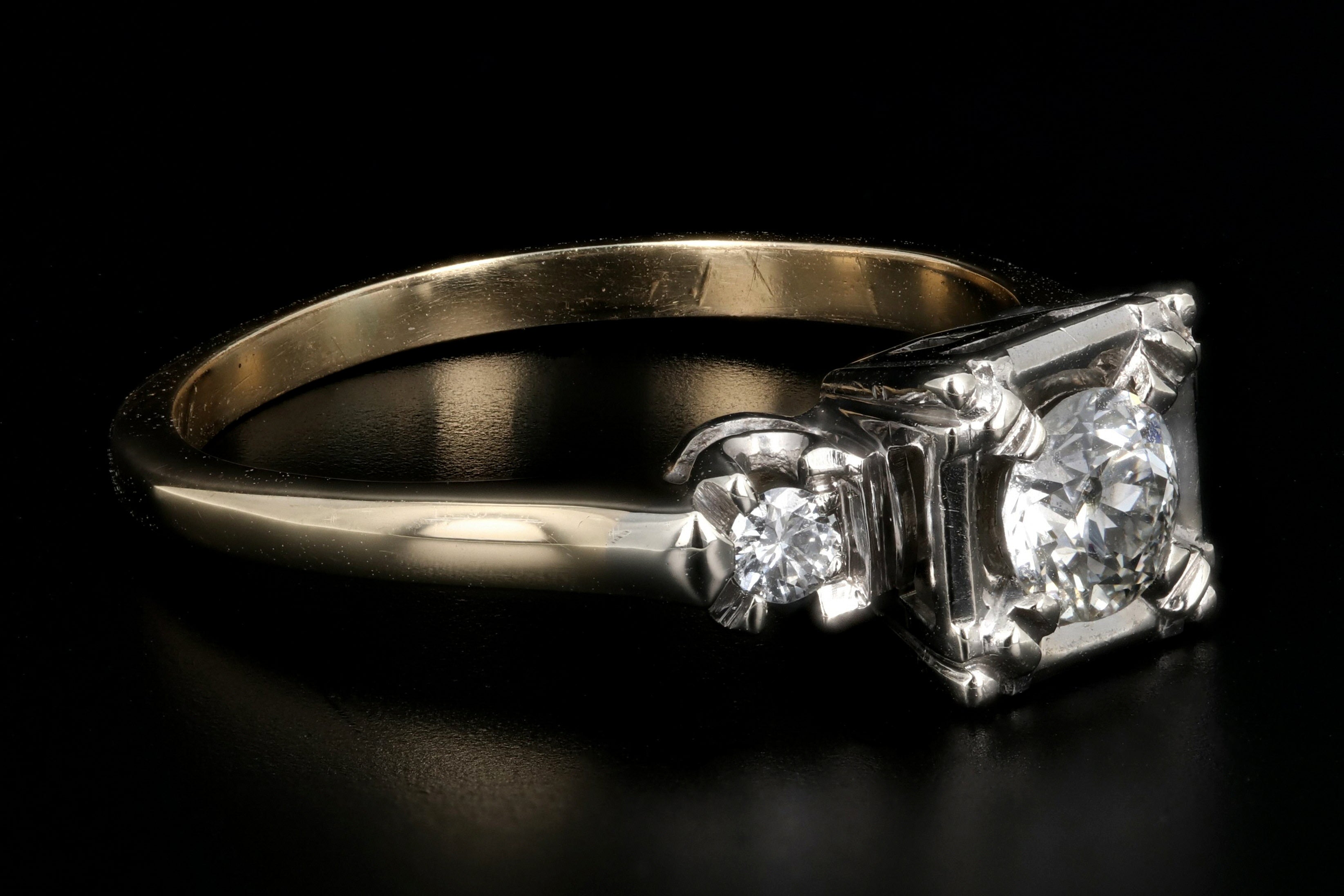 Retro 14K White & Yellow Gold .50 Carat Diamond Engagement Ring - Queen May