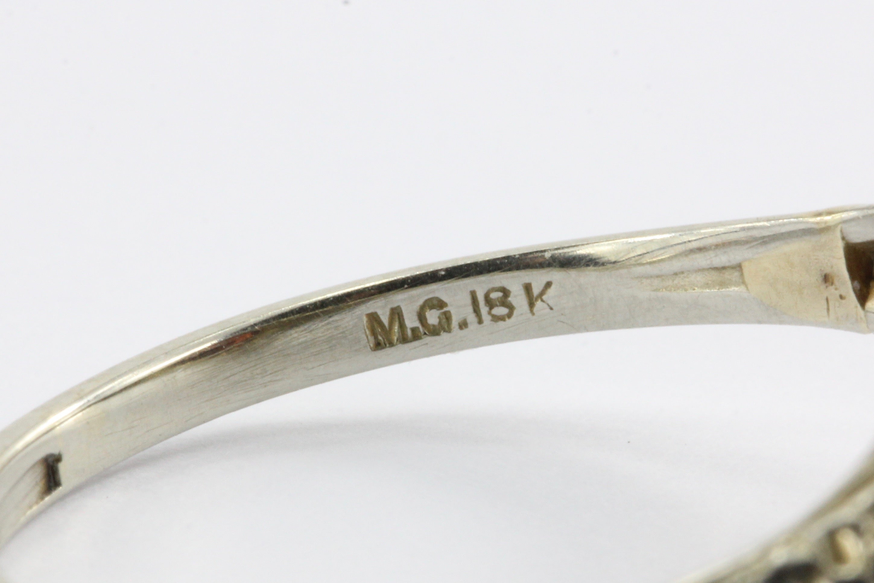 Antique 18K White Gold Art Nouveau Garnet Ring Signed M.G. - Queen May
