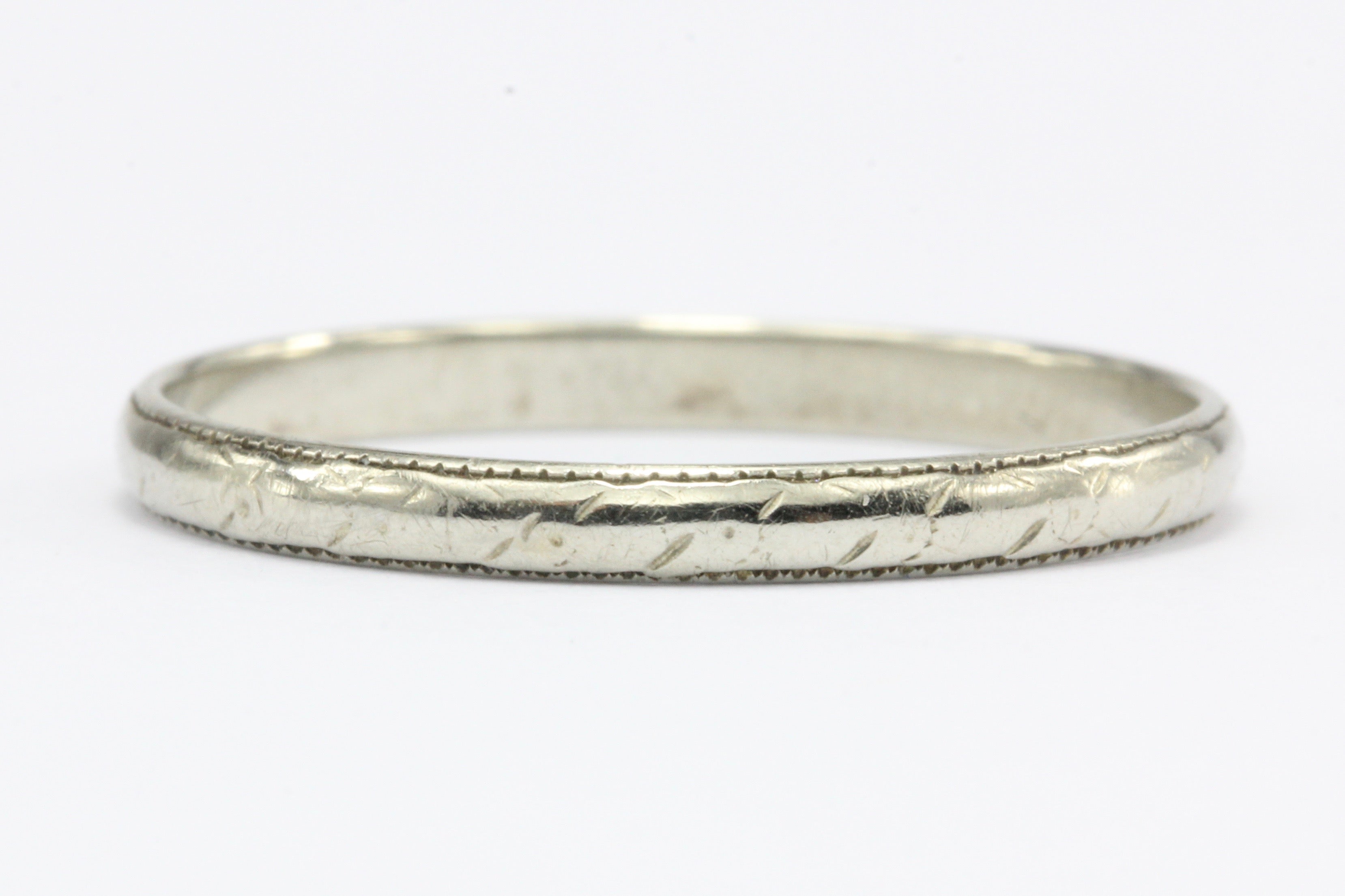18K White Gold Art Deco Wedding Band Ring c.1920's Size 6.75 - Queen May