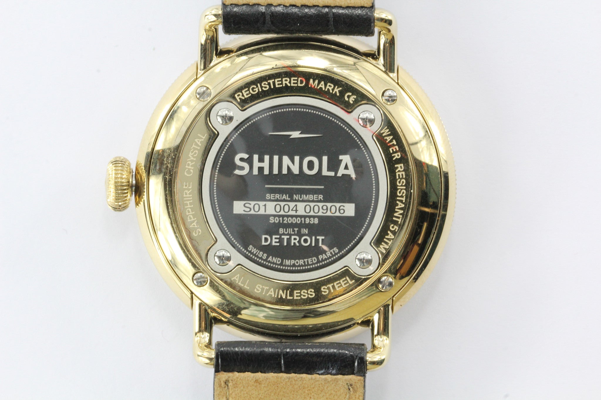 NWT Shinola Argonite 715 Detroit Gold Tone Black Alligator Band Watch 43mm - Queen May