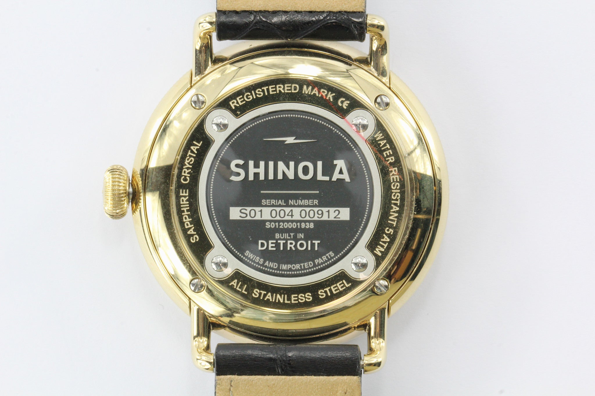 NWT Shinola Argonite 715 Detroit Gold Tone Black Alligator Band Watch 43mm - Queen May