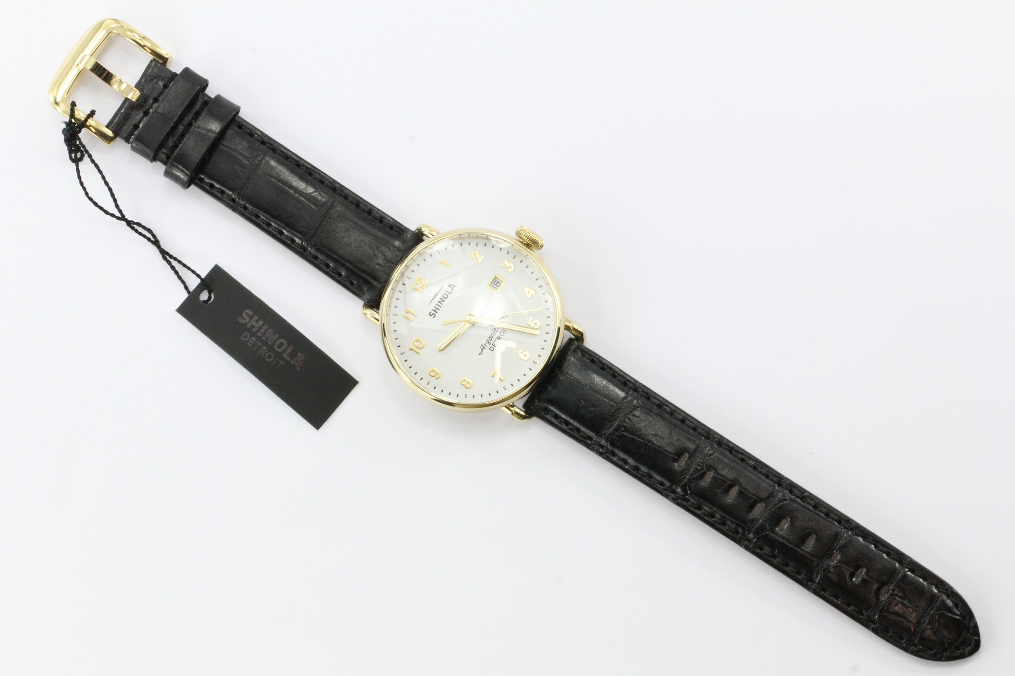 NWT Shinola Argonite 715 Detroit Gold Tone Black Alligator Band Watch 43mm - Queen May