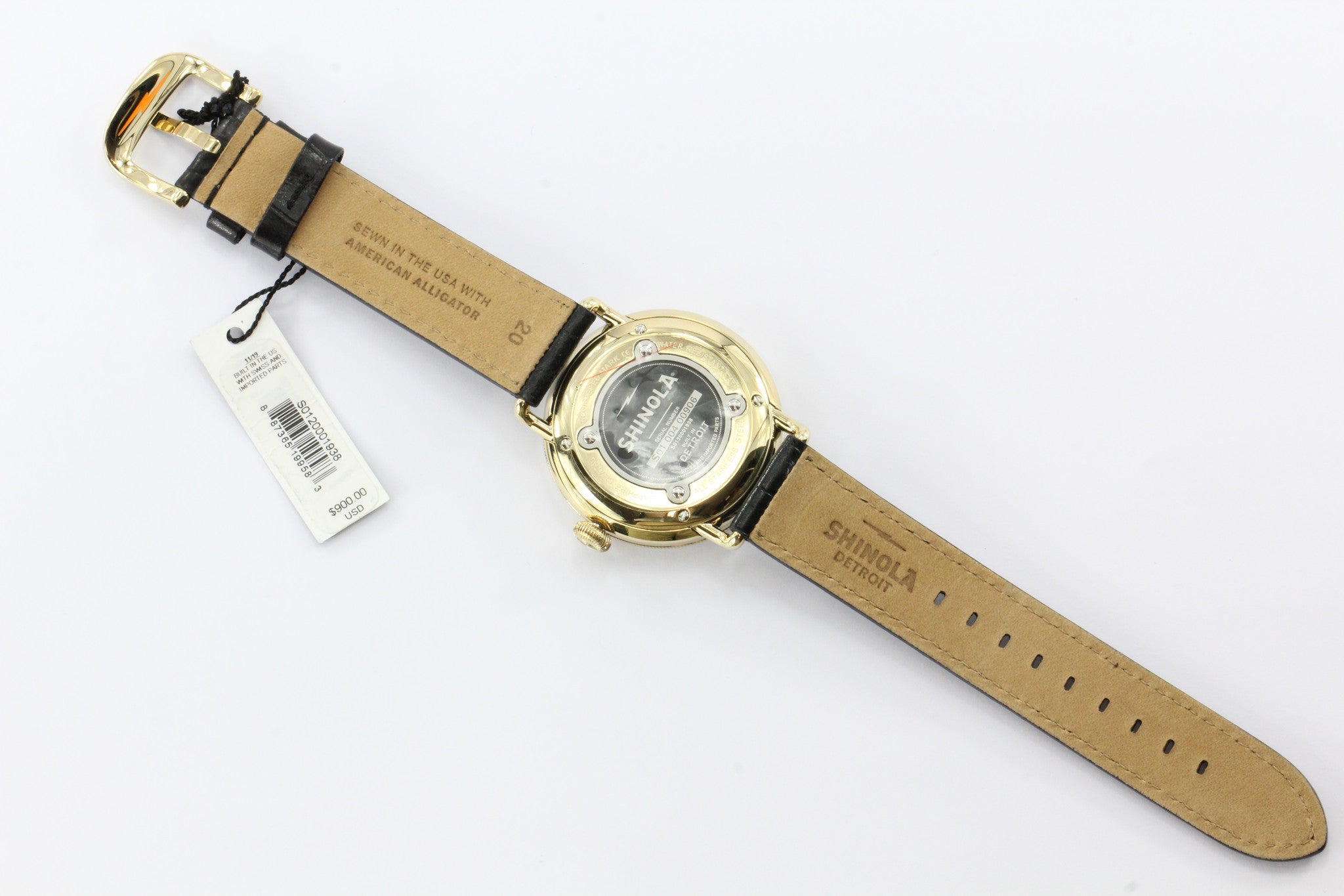 NWT Shinola Argonite 715 Detroit Gold Tone Black Alligator Band Watch 43mm - Queen May