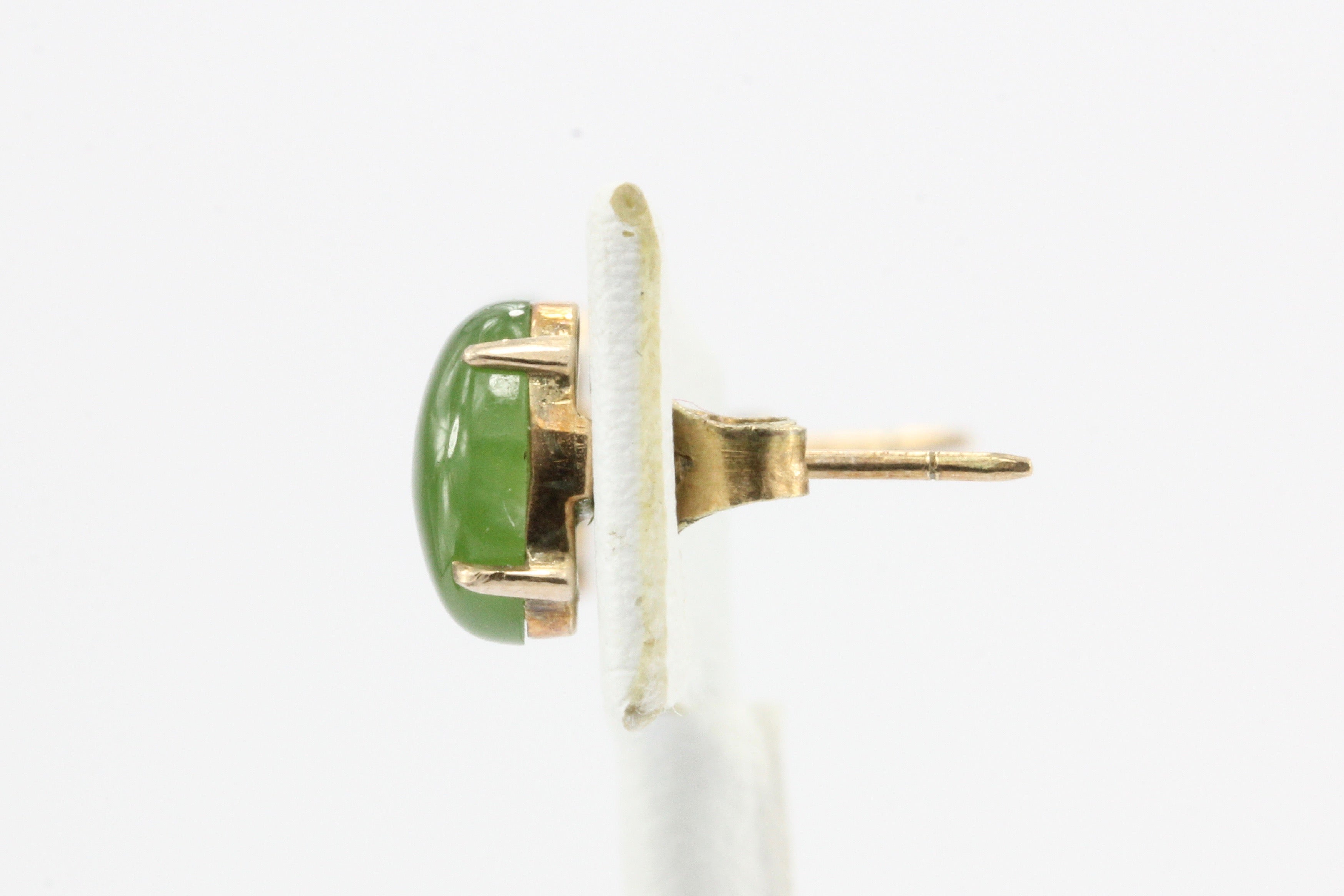 Vintage 14K Gold Green Nephrite Jade Earring Studs c.1950's - Queen May