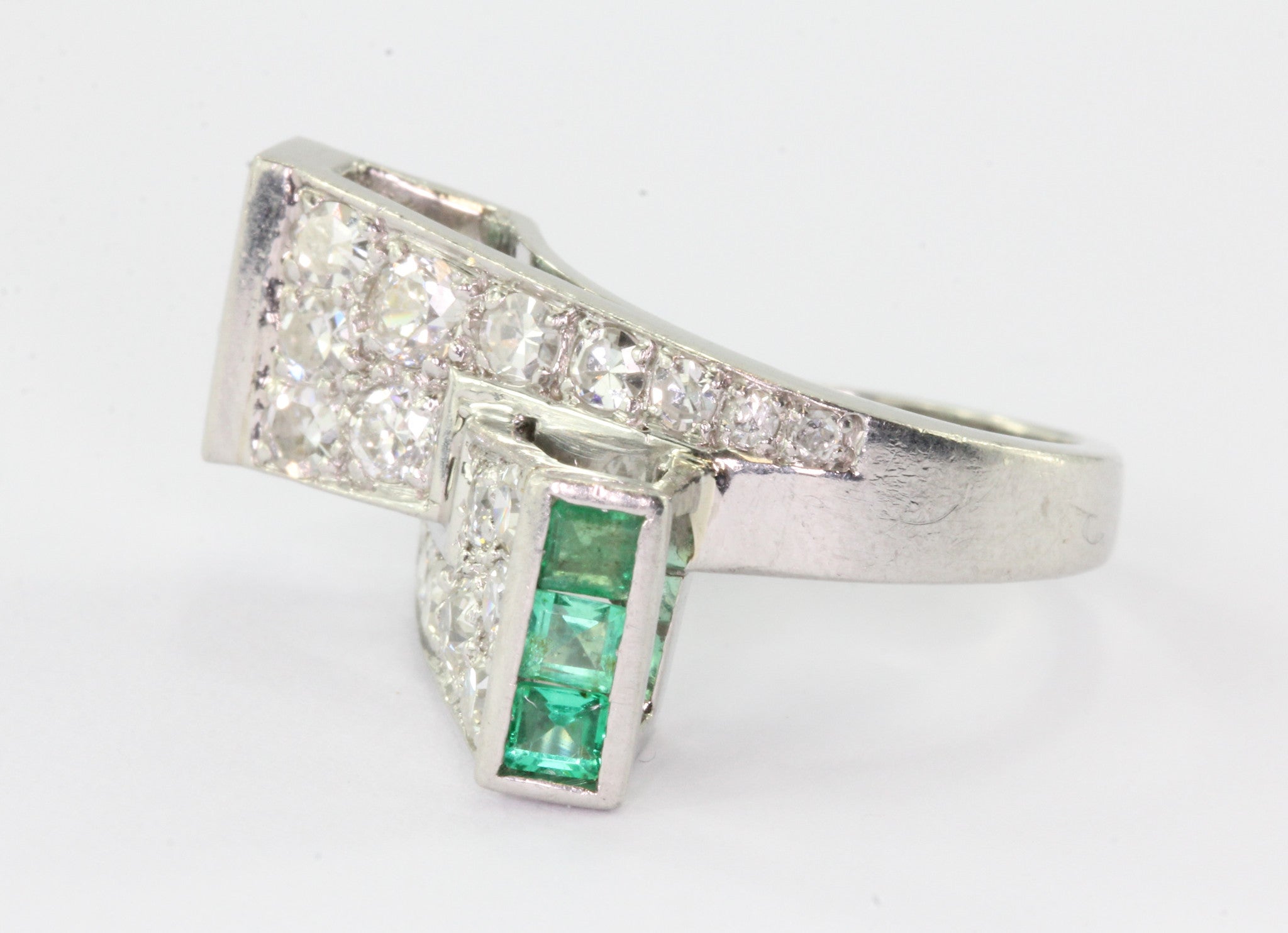 Platinum Paul Lackritz and Co. Art Deco Diamond and Emerald Ring 1930's - Queen May