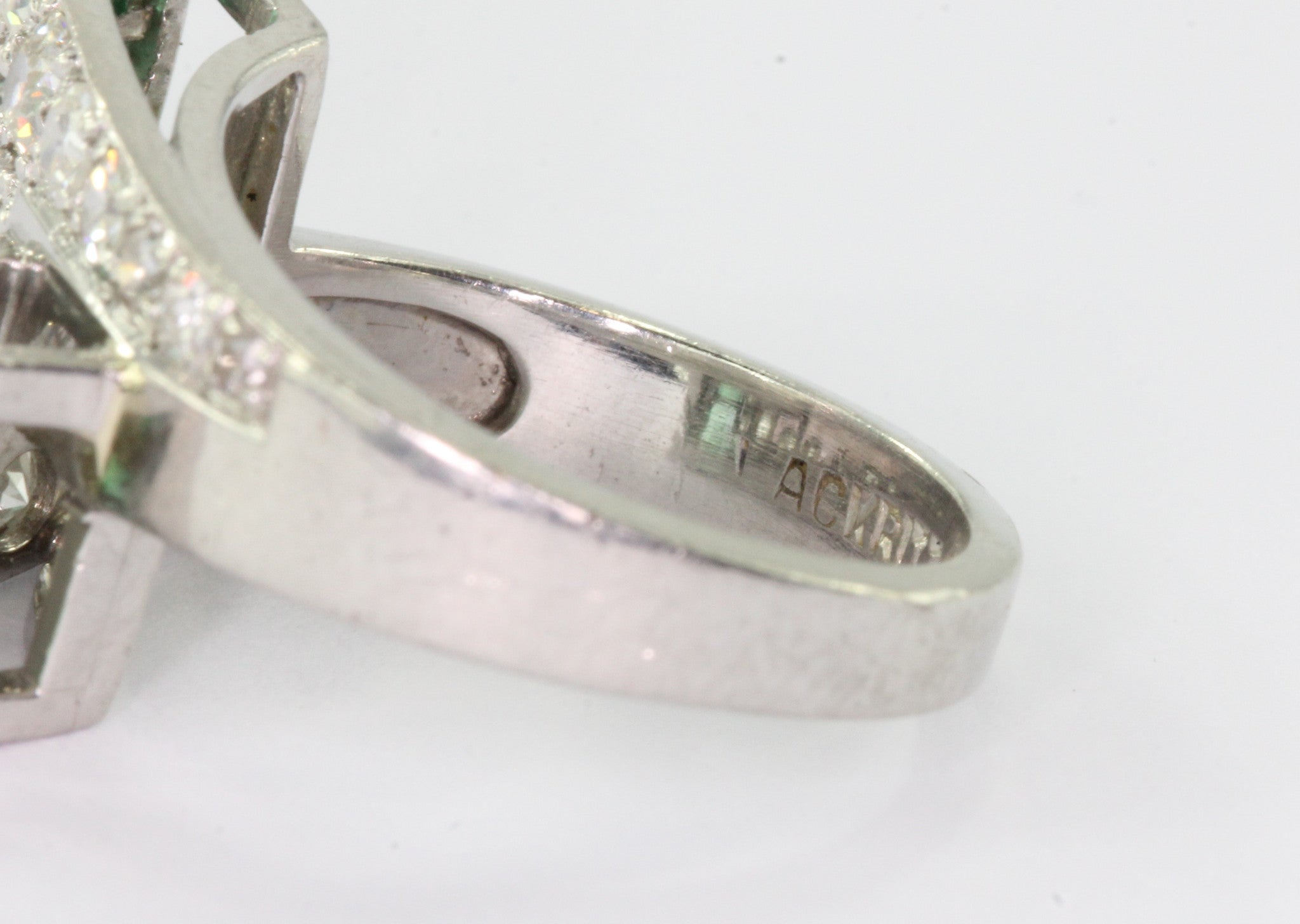 Platinum Paul Lackritz and Co. Art Deco Diamond and Emerald Ring 1930's - Queen May