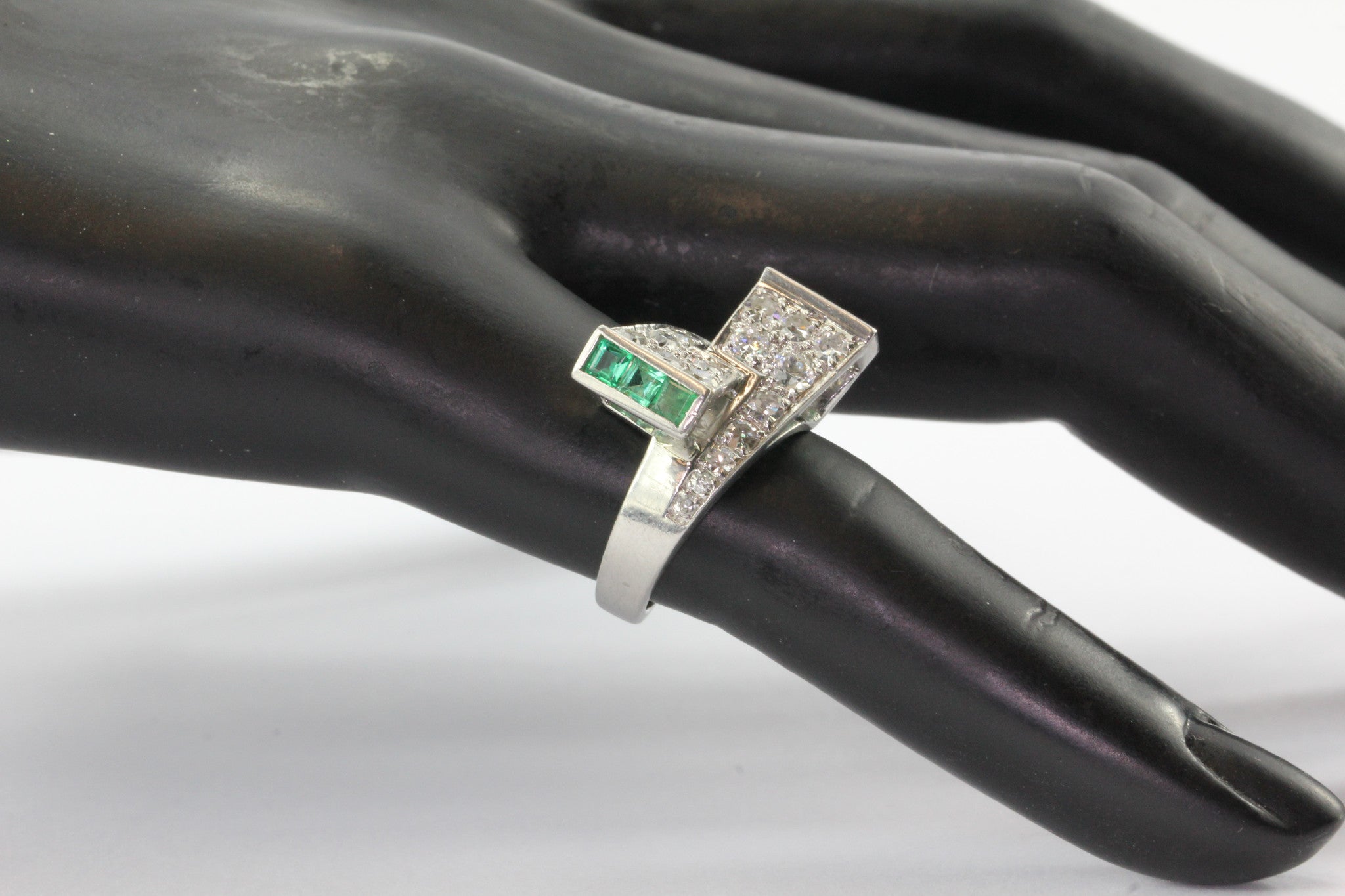 Platinum Paul Lackritz and Co. Art Deco Diamond and Emerald Ring 1930's - Queen May