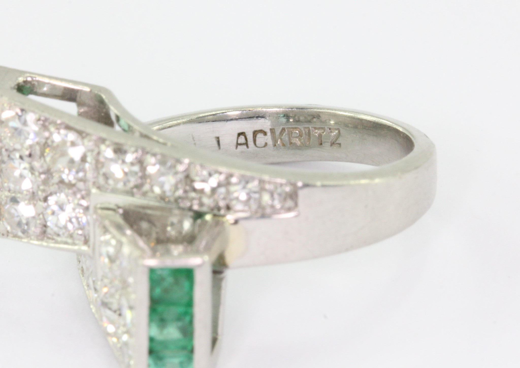 Platinum Paul Lackritz and Co. Art Deco Diamond and Emerald Ring 1930's - Queen May