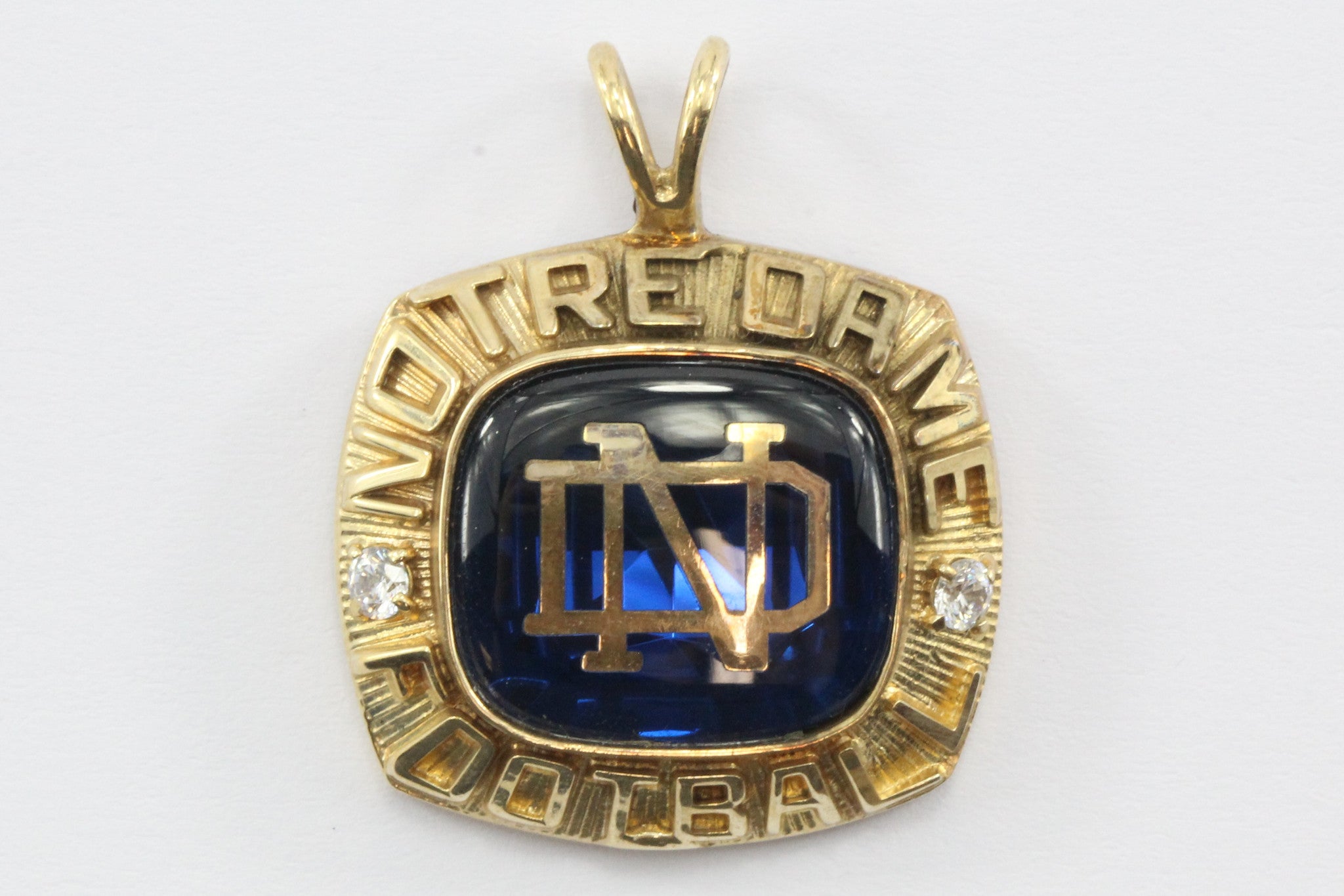 Vintage 10K Gold Notre Dame Football Championship Balfour Blue Enamel Ring Top Pendant - Queen May