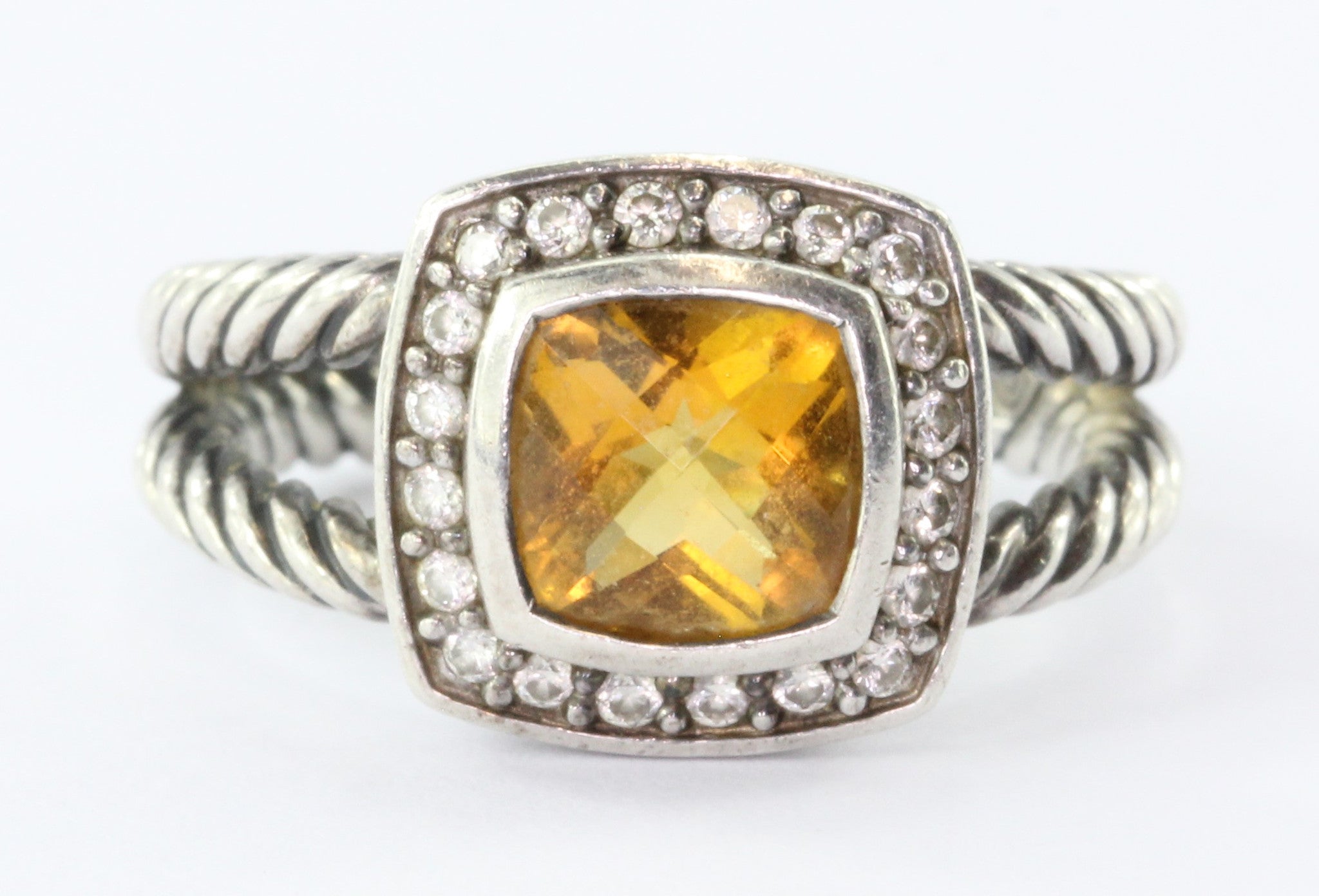 David Yurman Sterling Citrine Diamond Petite Albion Ring - Queen May