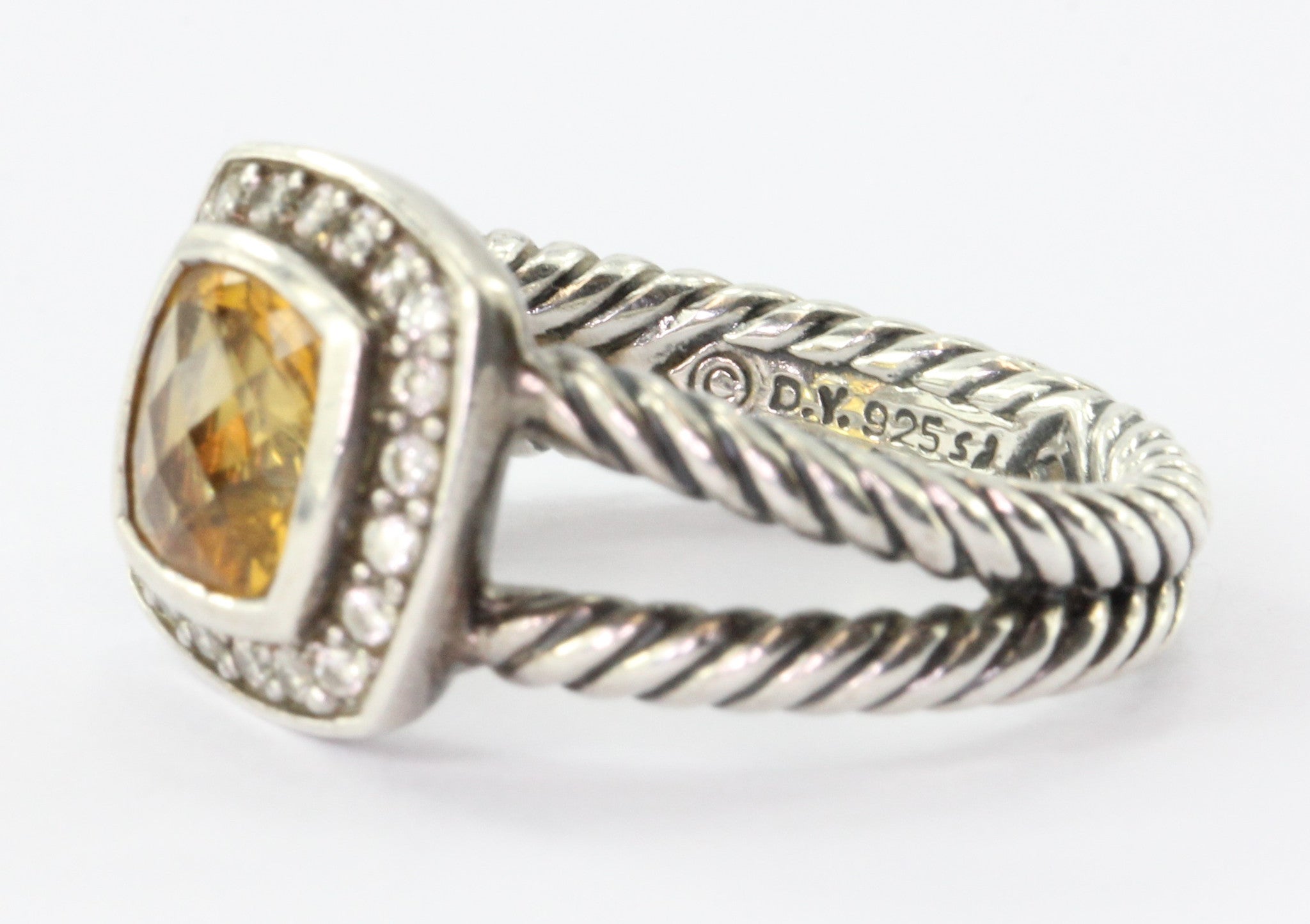 David Yurman Sterling Citrine Diamond Petite Albion Ring - Queen May