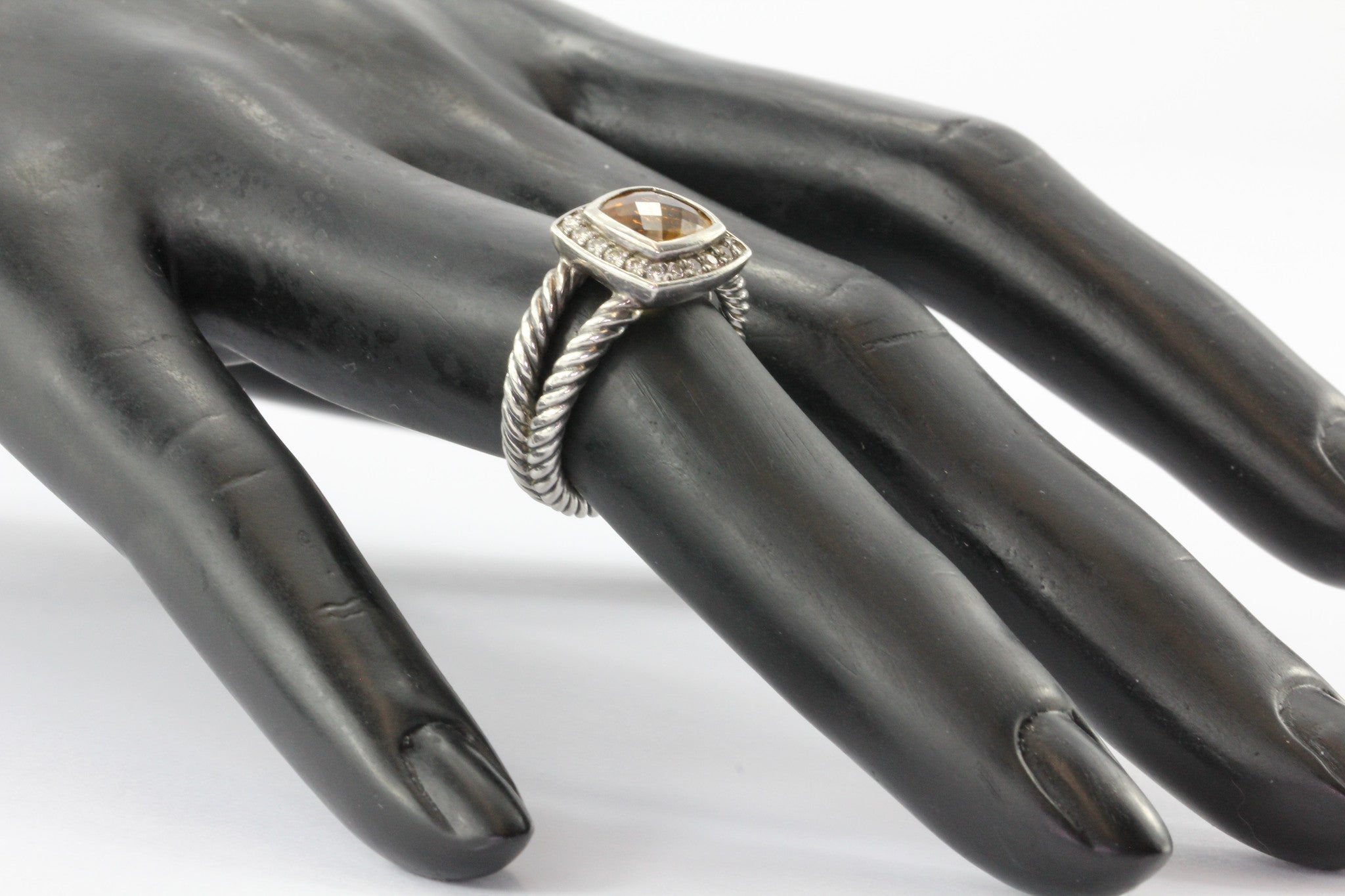 David Yurman Sterling Citrine Diamond Petite Albion Ring - Queen May