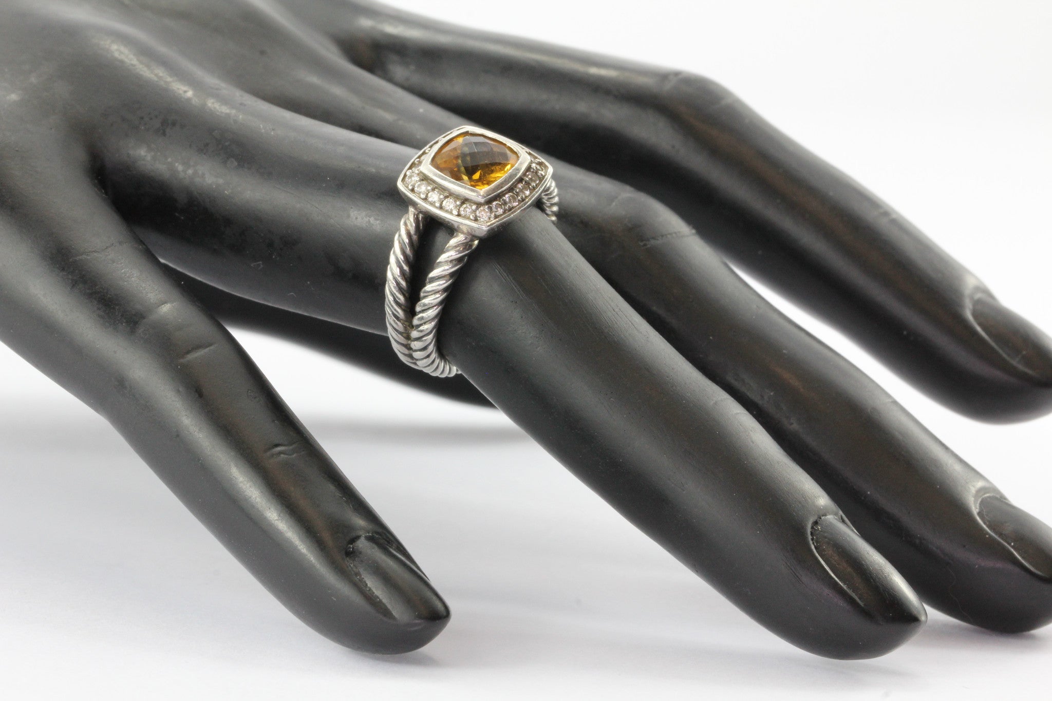 David Yurman Sterling Citrine Diamond Petite Albion Ring - Queen May