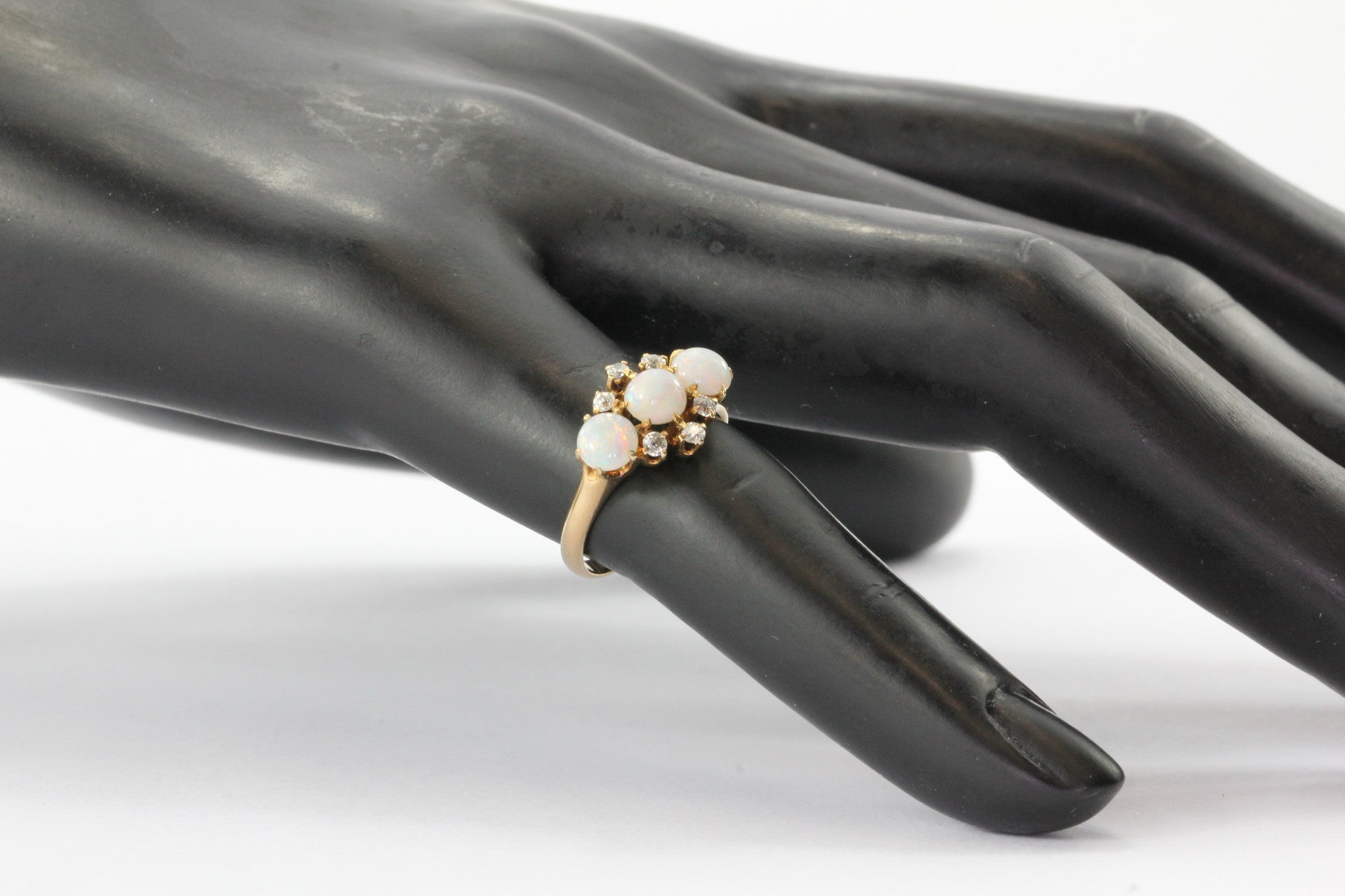 Edwardian 14K Rose Gold Fiery Opal Old European Diamond Ring Circa 1900 - Queen May