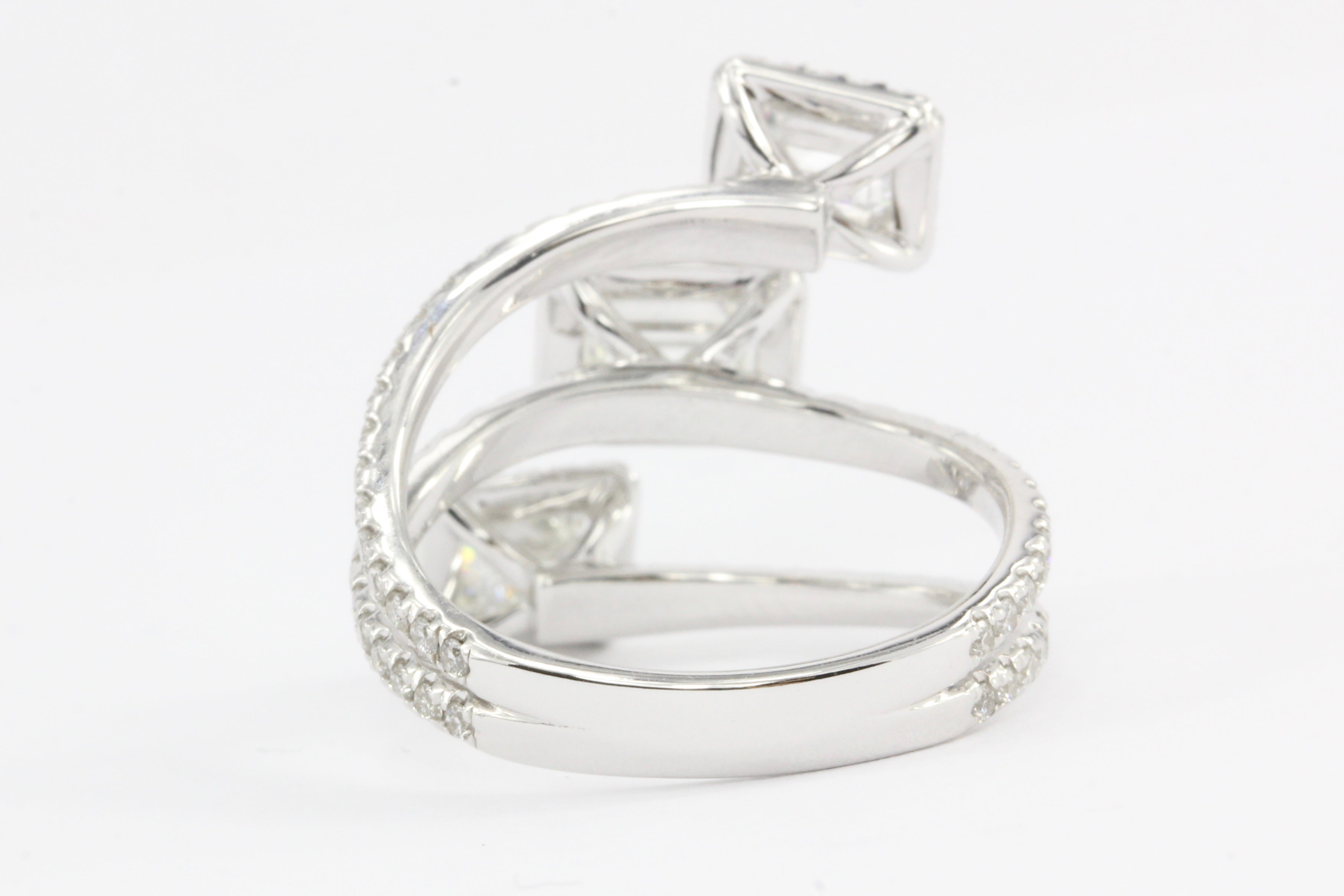14K White Gold Emerald Cut Diamond Triple Bypass Ring - Queen May
