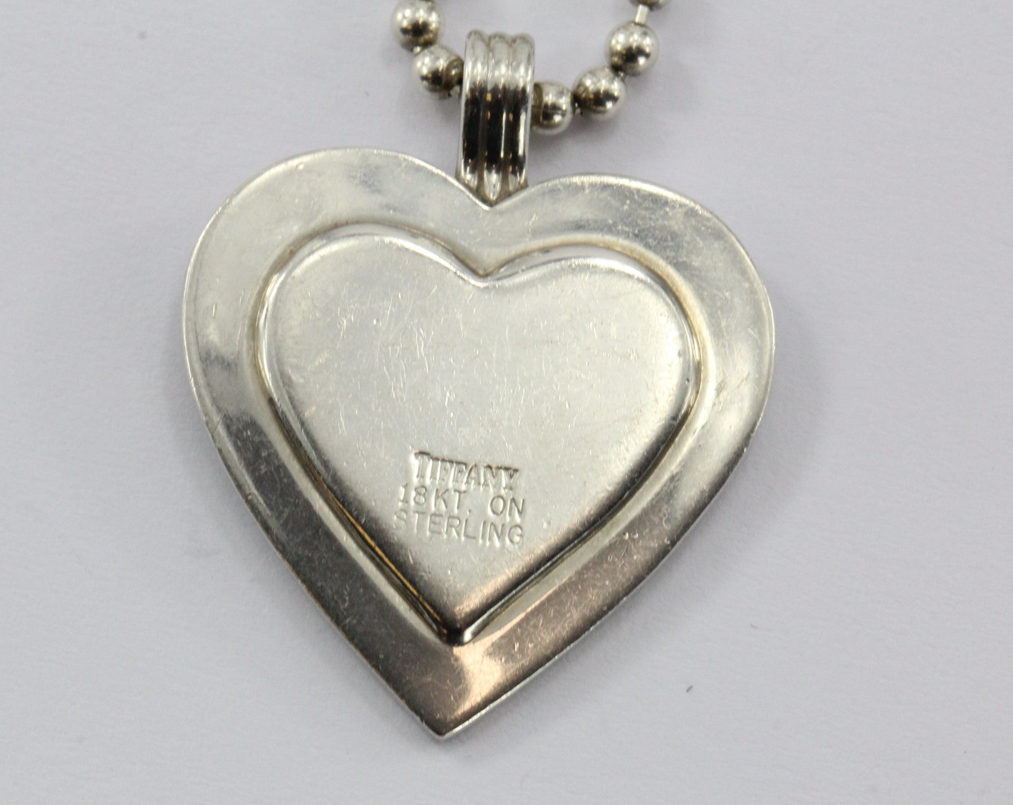 Vintage Tiffany & Co Sterling Silver & 18K Gold Heart Pendant & Necklace - Queen May