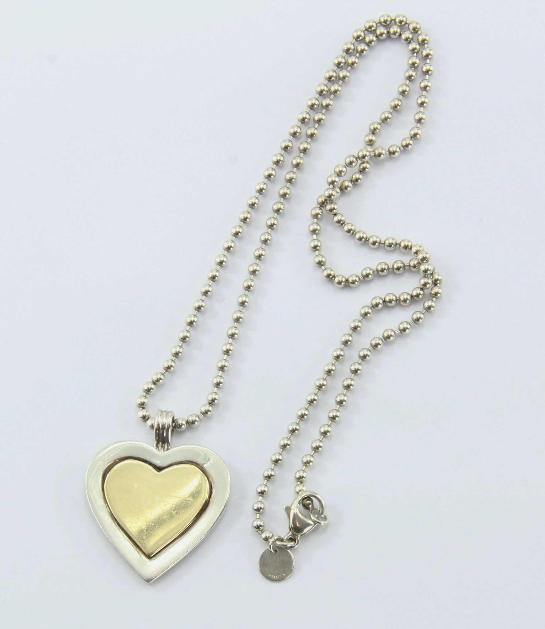 Vintage Tiffany & Co Sterling Silver & 18K Gold Heart Pendant & Necklace - Queen May