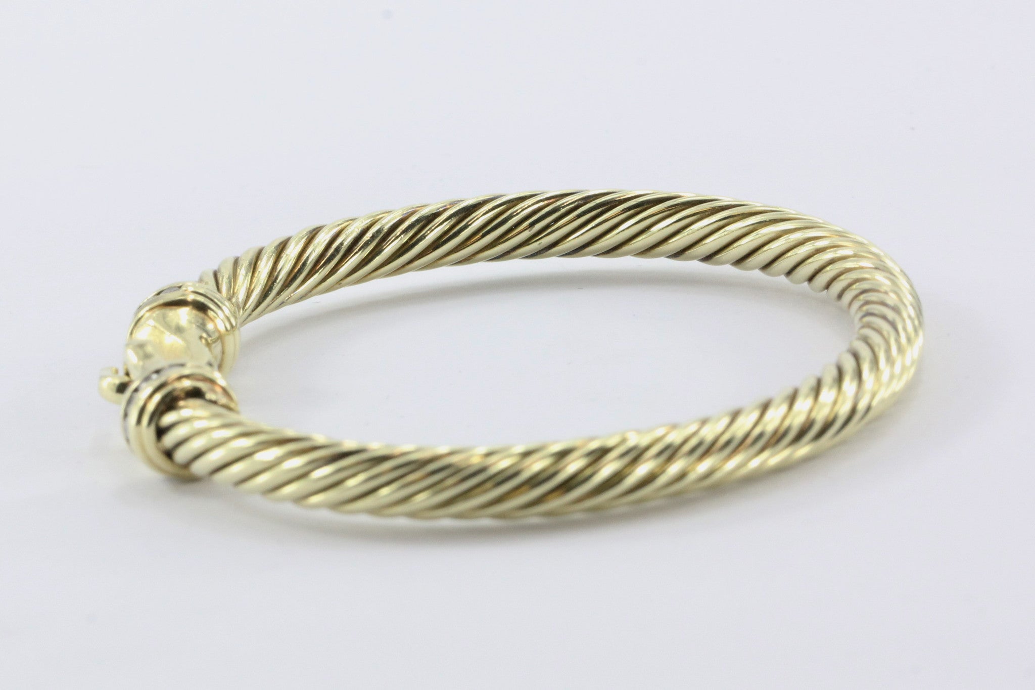 David Yurman 14K Gold & Diamond Cable Cuff Bangle Bracelet - Queen May