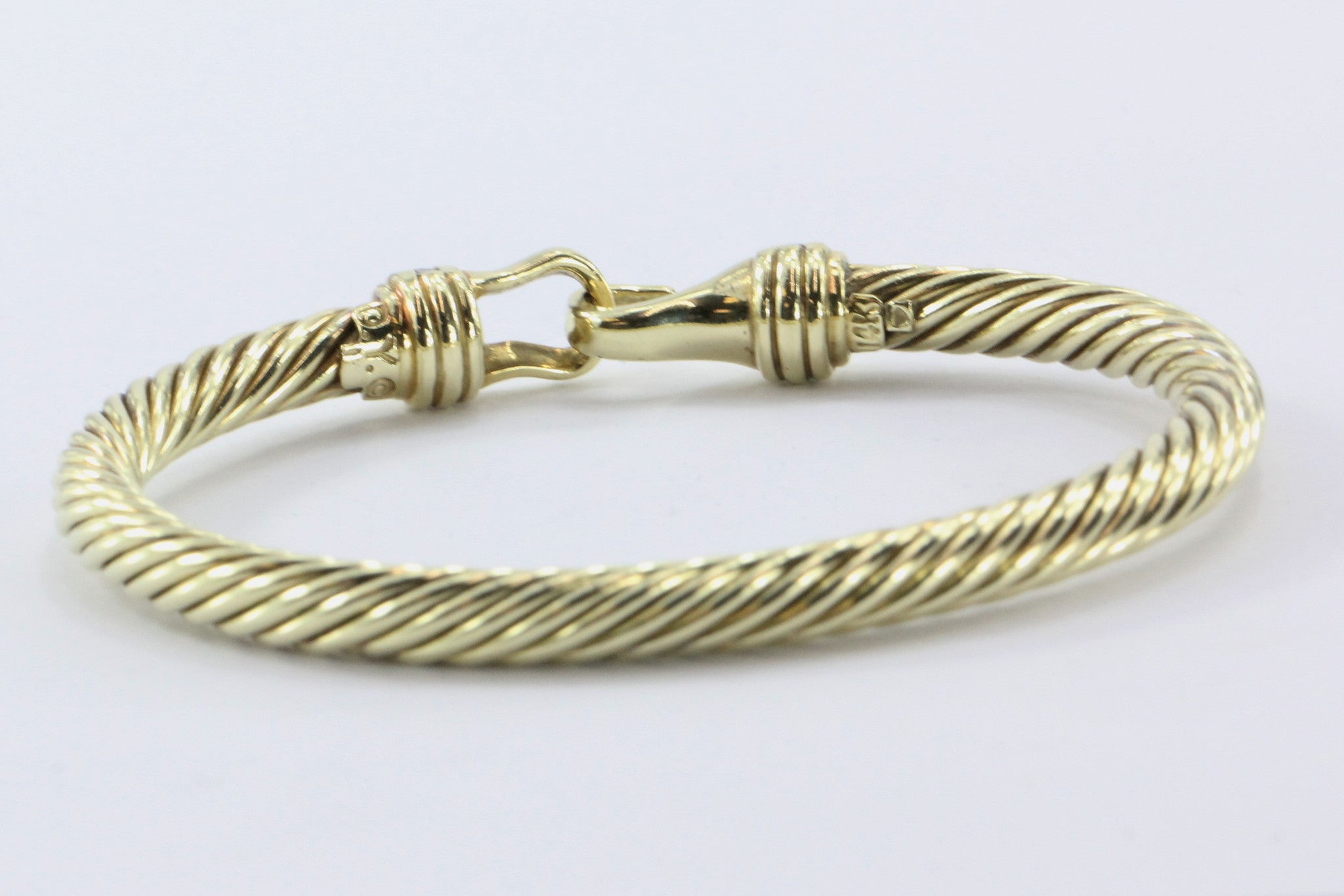 David Yurman 14K Gold & Diamond Cable Cuff Bangle Bracelet - Queen May