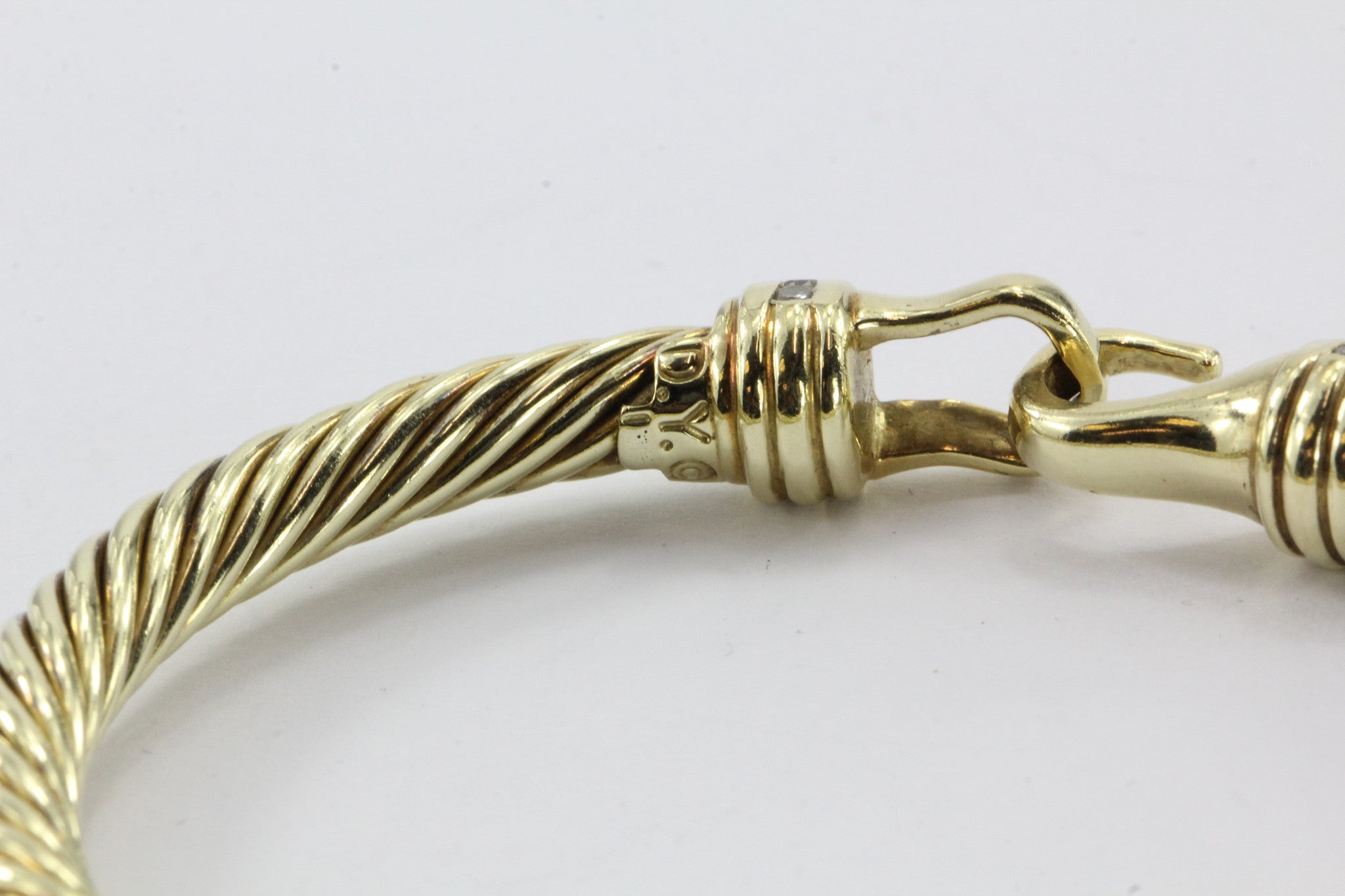 David Yurman 14K Gold & Diamond Cable Cuff Bangle Bracelet - Queen May
