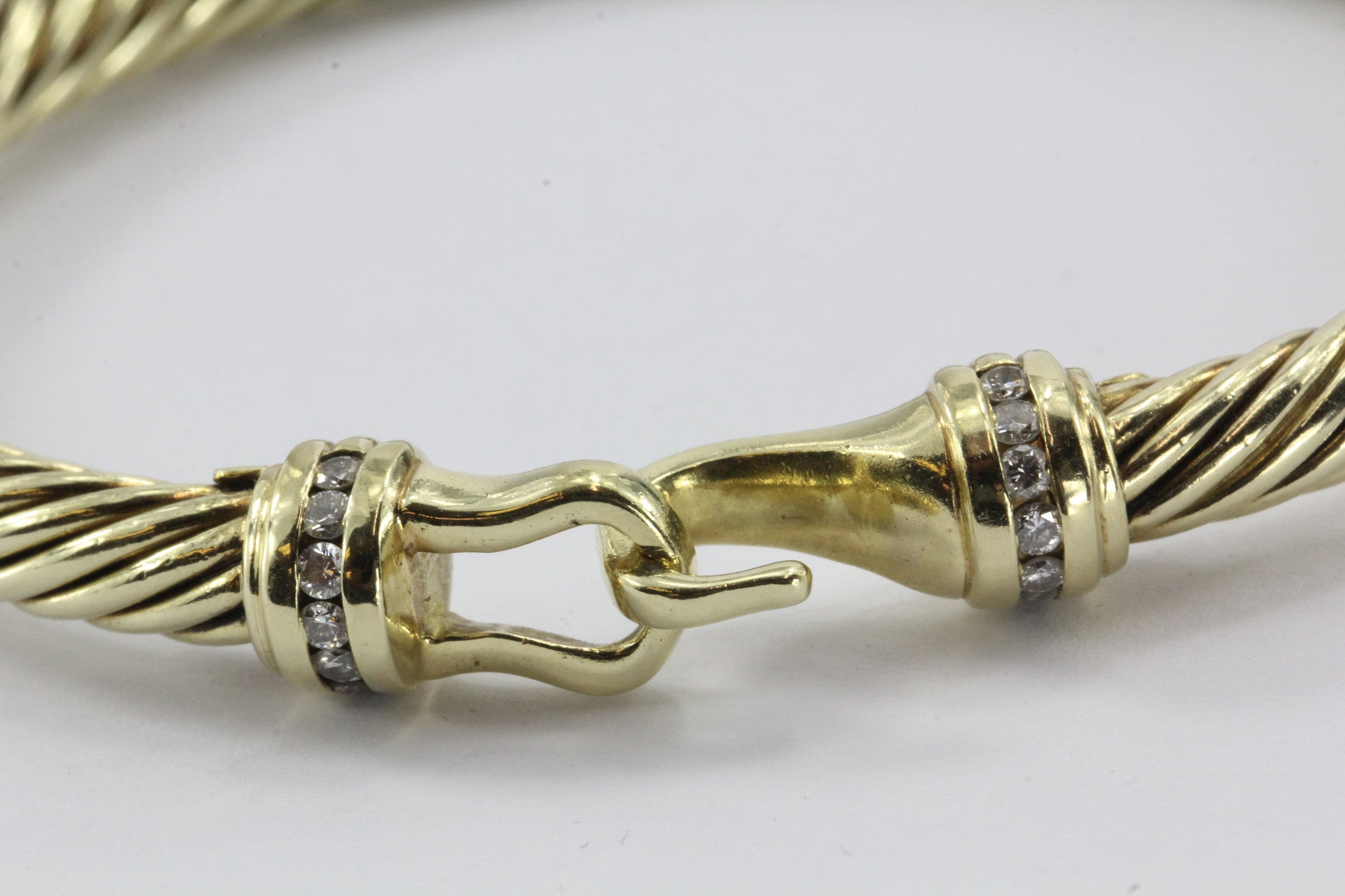 David Yurman 14K Gold & Diamond Cable Cuff Bangle Bracelet - Queen May