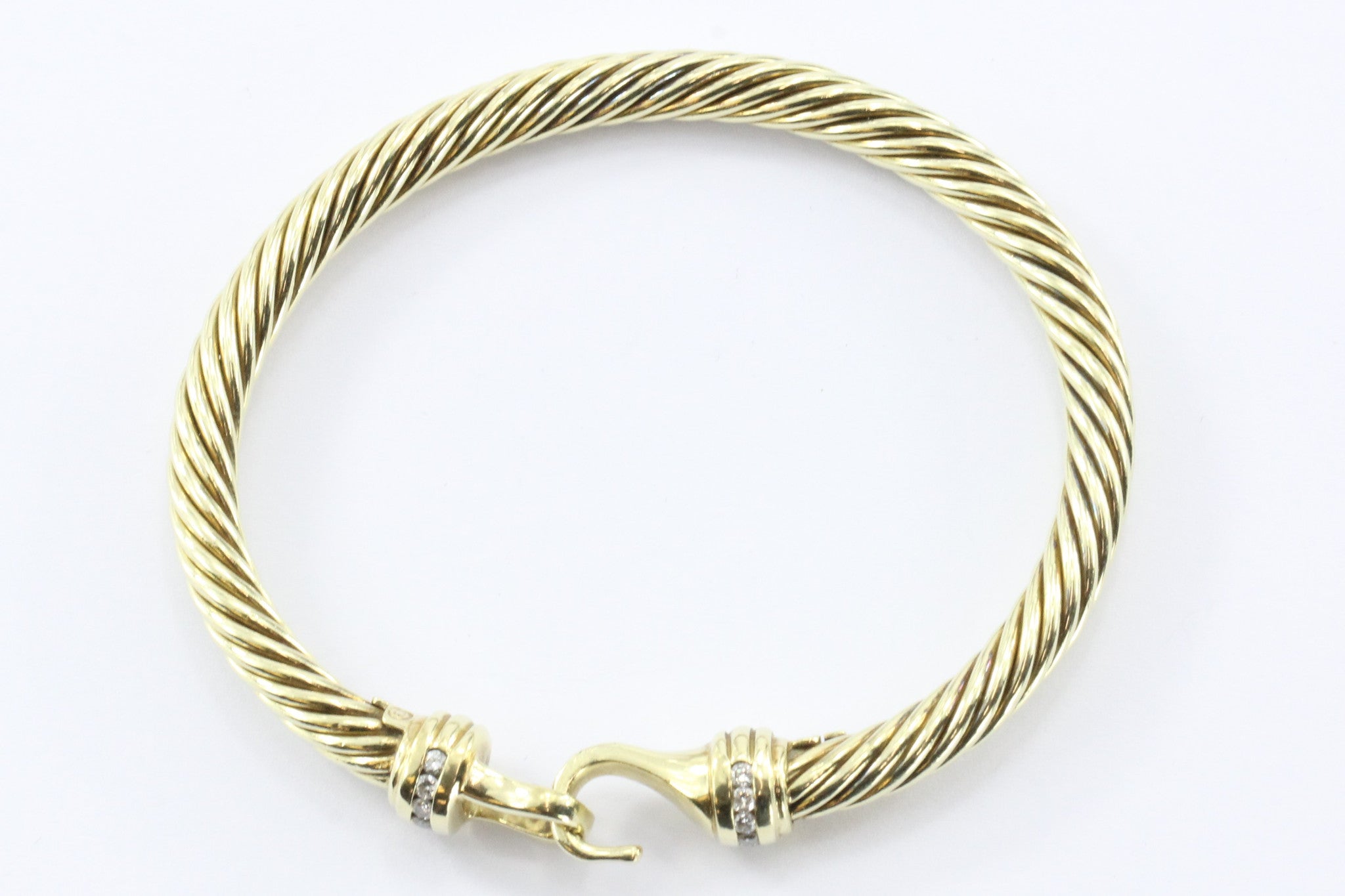 David Yurman 14K Gold & Diamond Cable Cuff Bangle Bracelet - Queen May