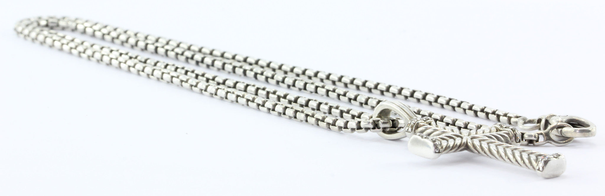 David Yurman Sterling Silver Chevron Diamond Cross Pendant & Chain - Queen May