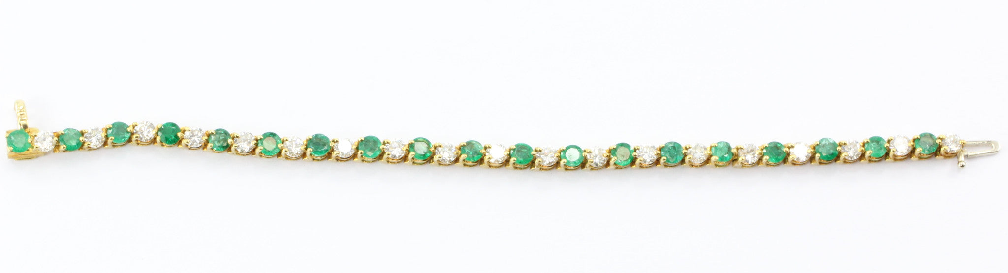 18K Gold Emerald Diamond Tennis Bracelet 7.25 Carats Total - Queen May