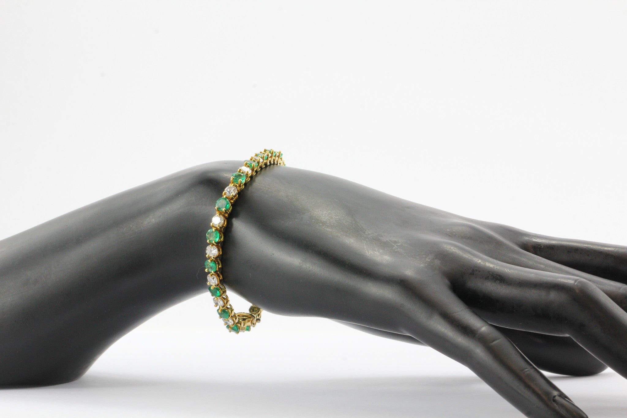 18K Gold Emerald Diamond Tennis Bracelet 7.25 Carats Total - Queen May