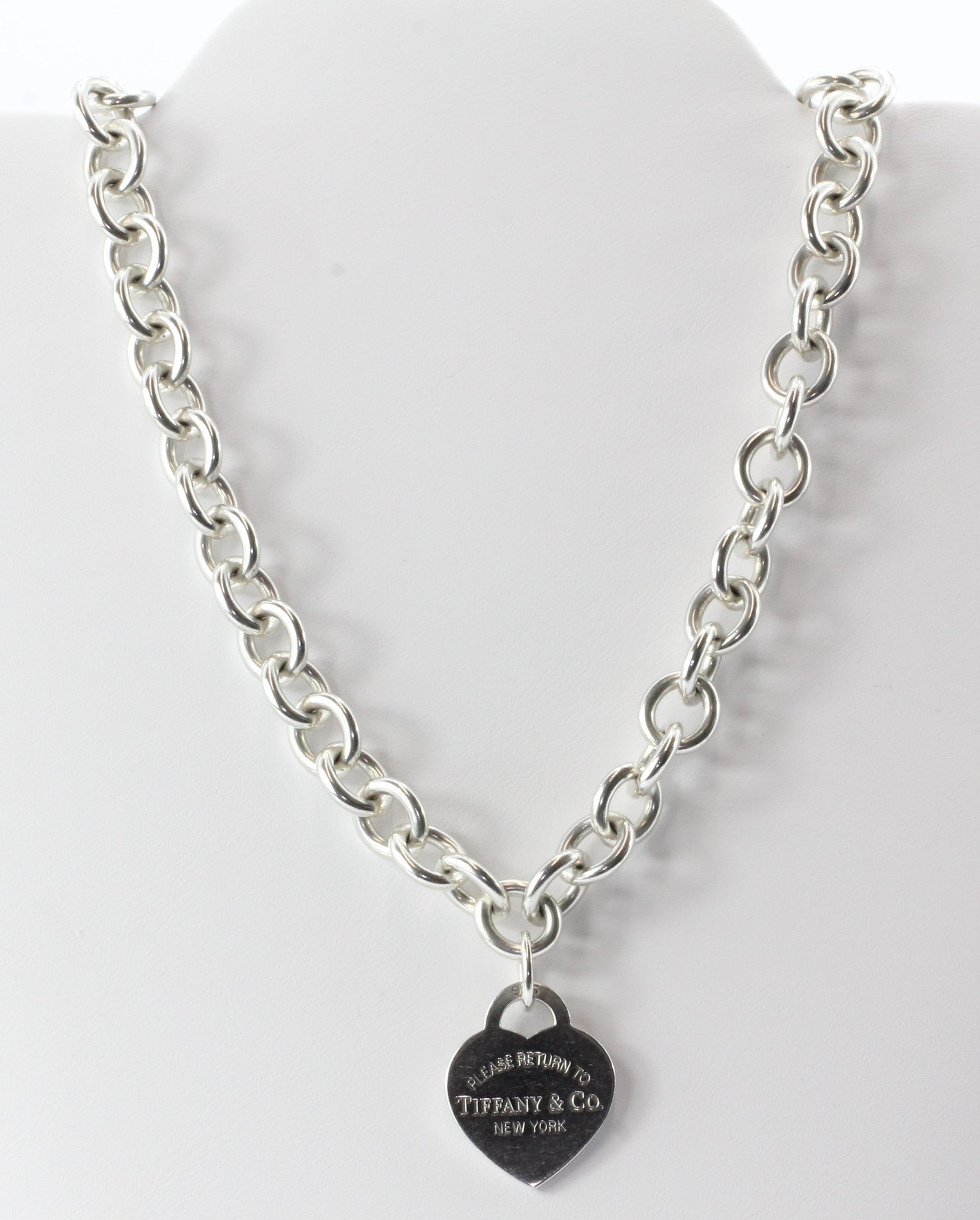 Please Return to Tiffany & Co Sterling Silver Heart Tag Necklace 16" - Queen May