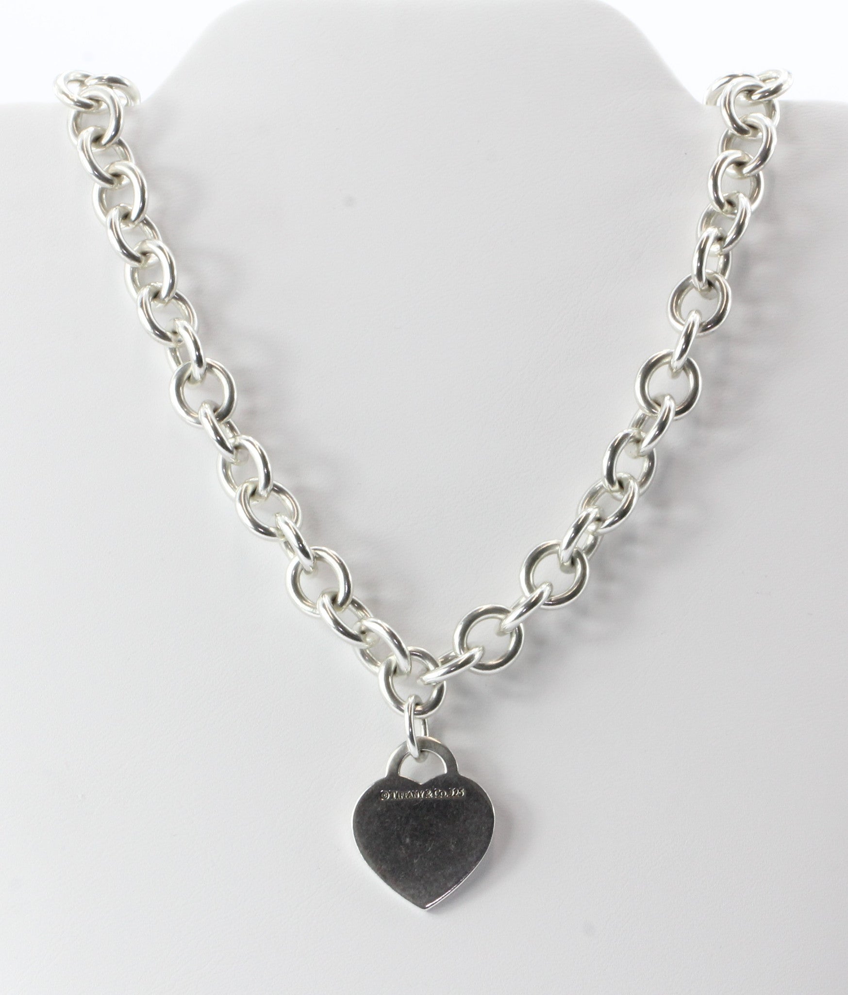 Please Return to Tiffany & Co Sterling Silver Heart Tag Necklace 16" - Queen May