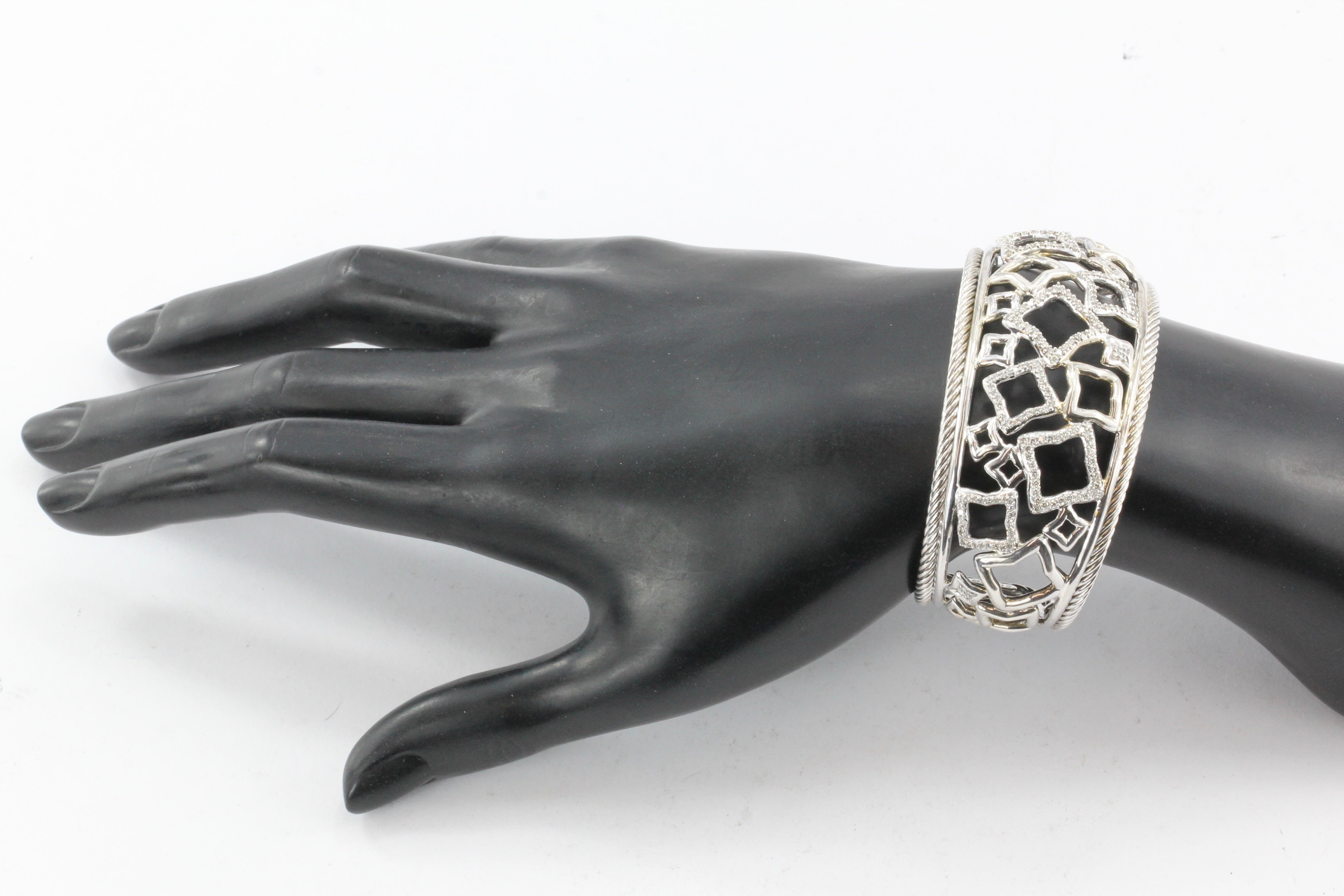 David Yurman Sterling Silver Diamond Quatrefoil Chunky Cuff Bracelet - Queen May