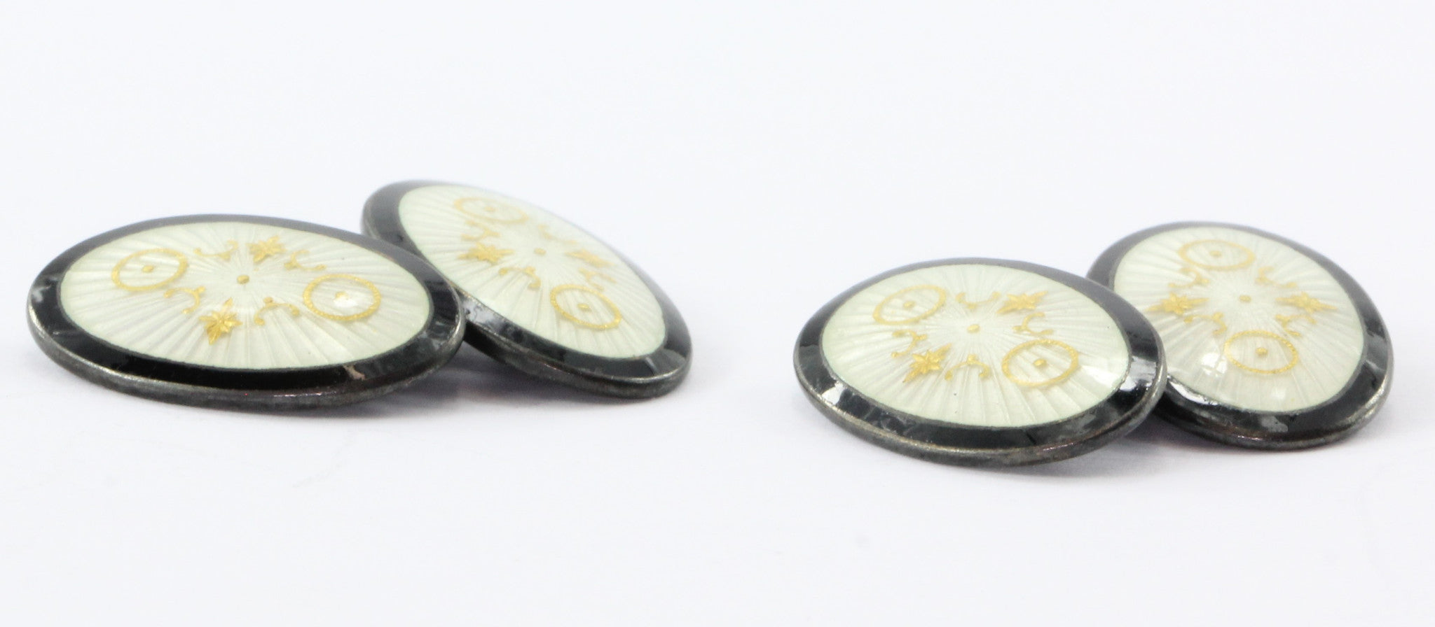 Vintage Sterling Silver Norway Norwegian Enamel Art Deco Cufflinks - Queen May