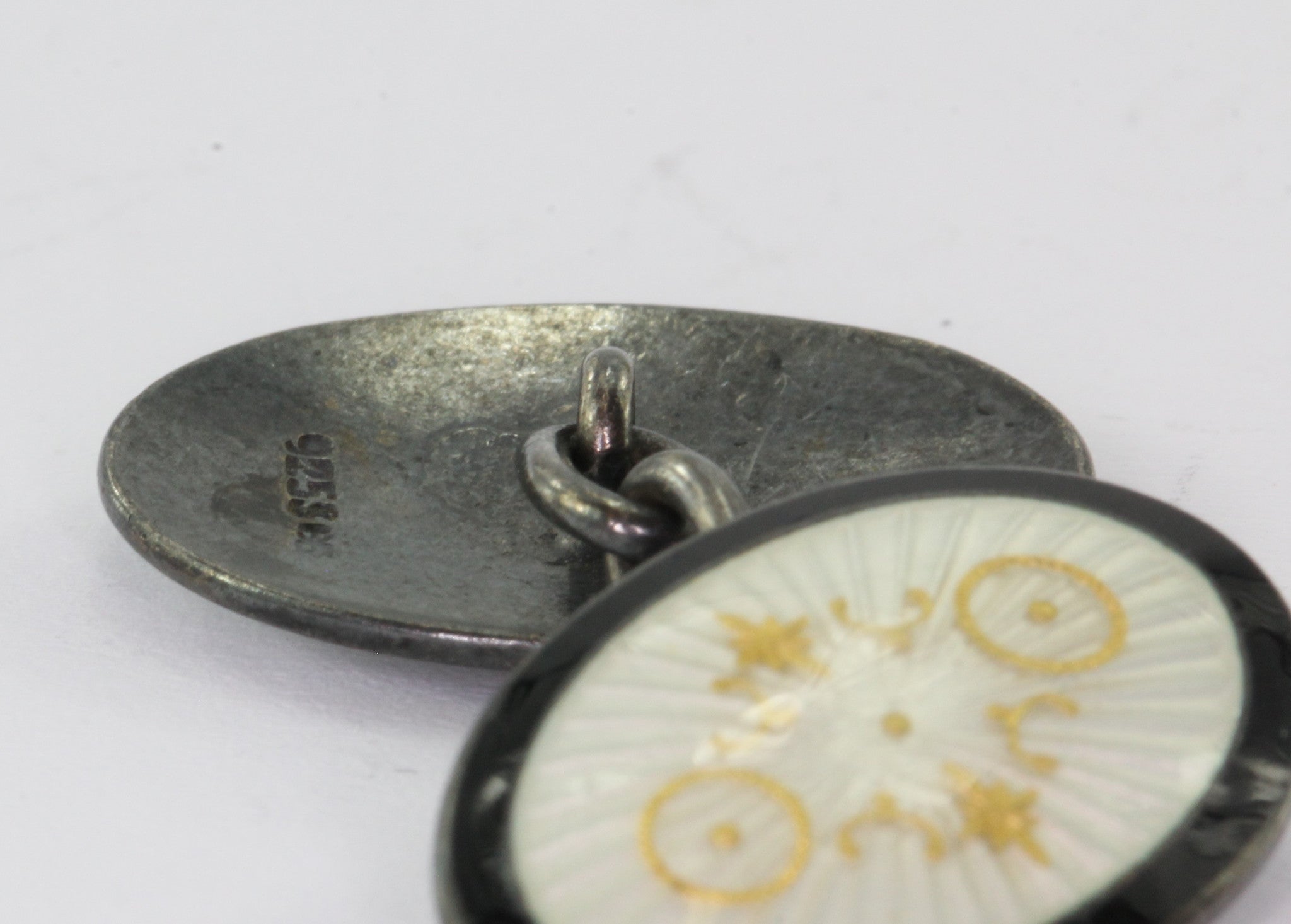 Vintage Sterling Silver Norway Norwegian Enamel Art Deco Cufflinks - Queen May