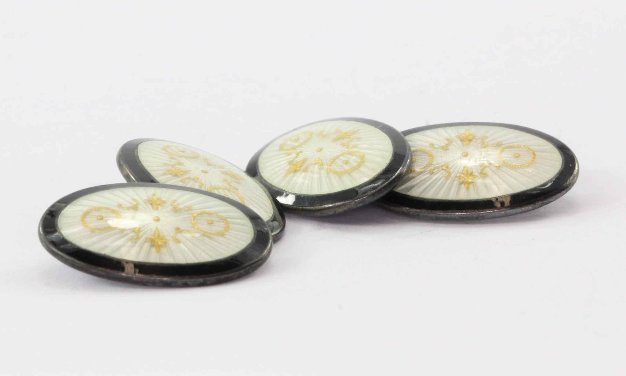 Vintage Sterling Silver Norway Norwegian Enamel Art Deco Cufflinks - Queen May