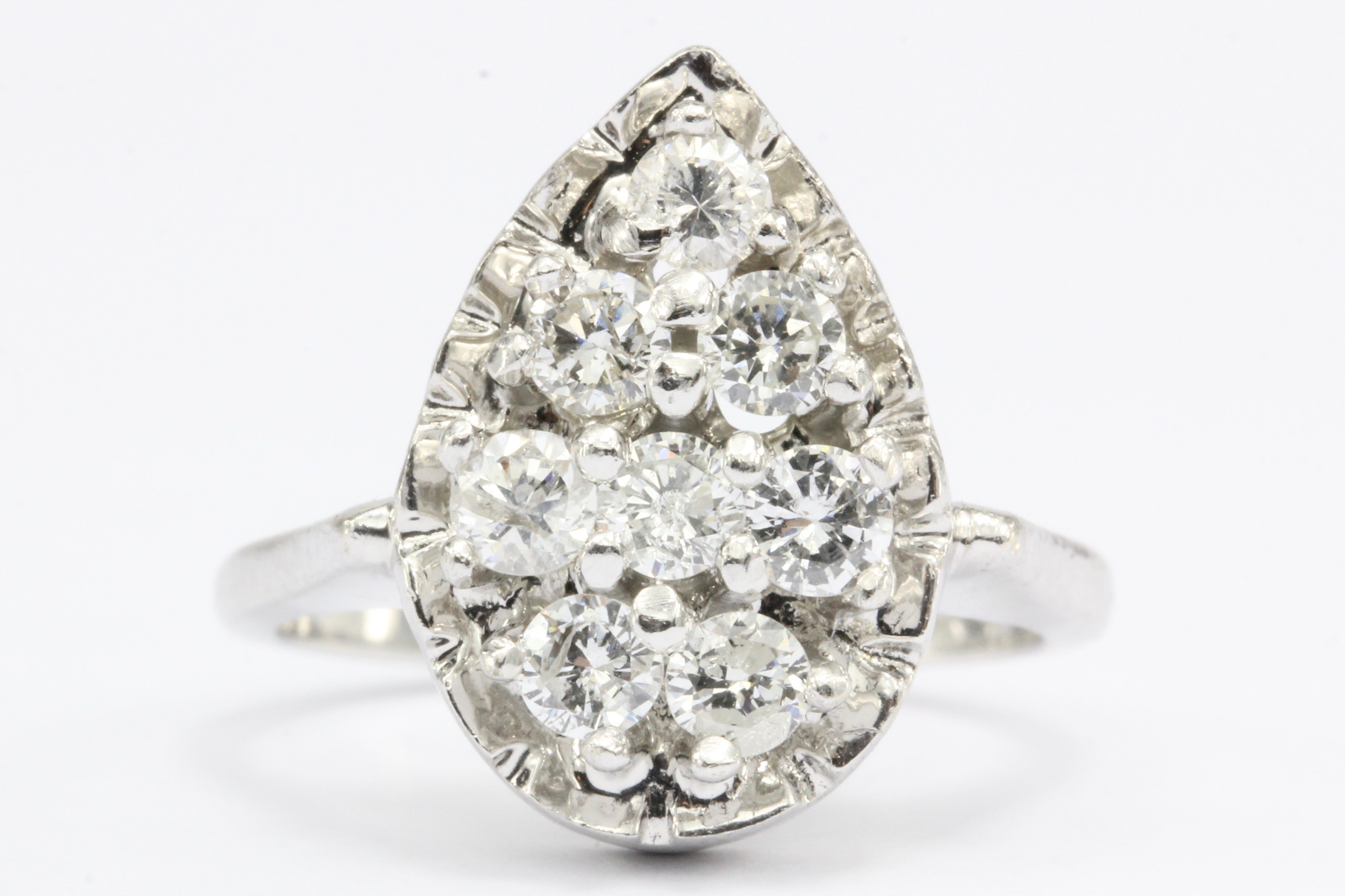 Retro 14K White Gold Diamond Rain Drop Ring c.1950's - Queen May