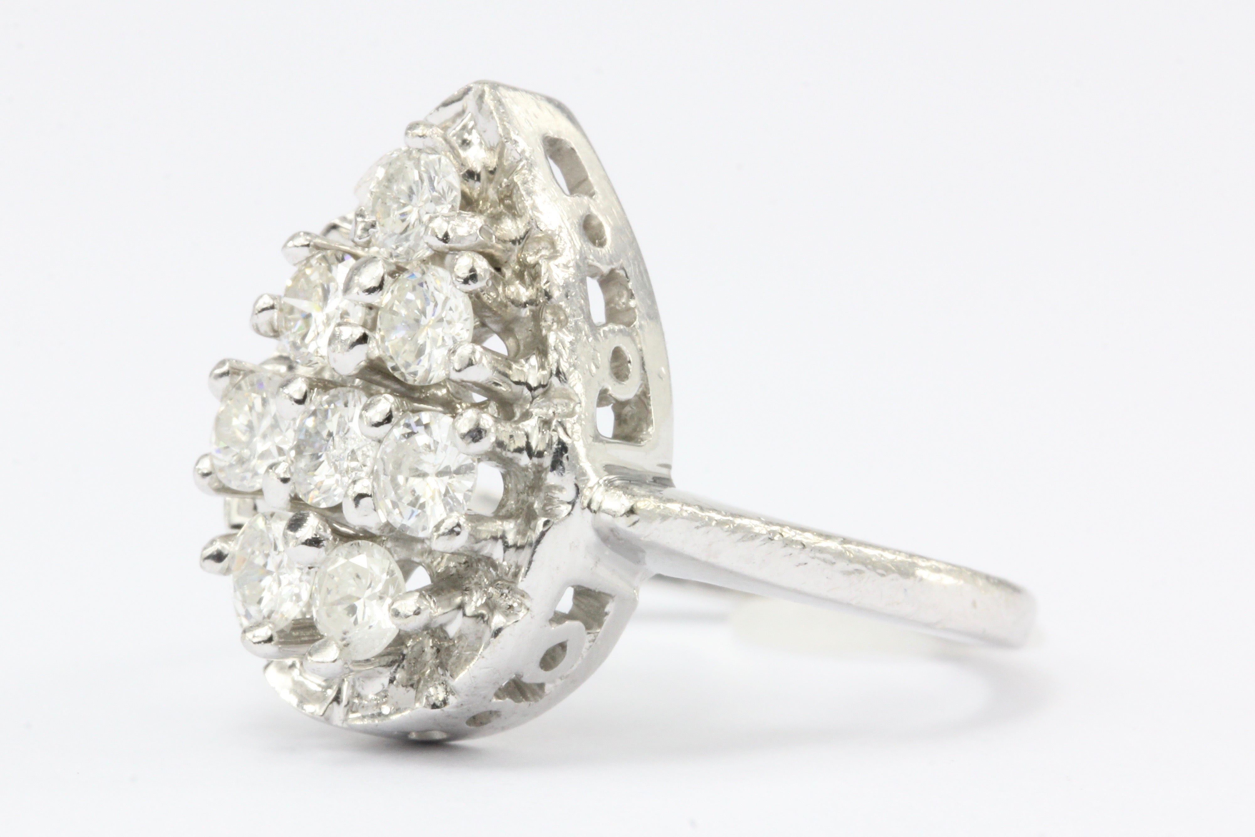 Retro 14K White Gold Diamond Rain Drop Ring c.1950's - Queen May