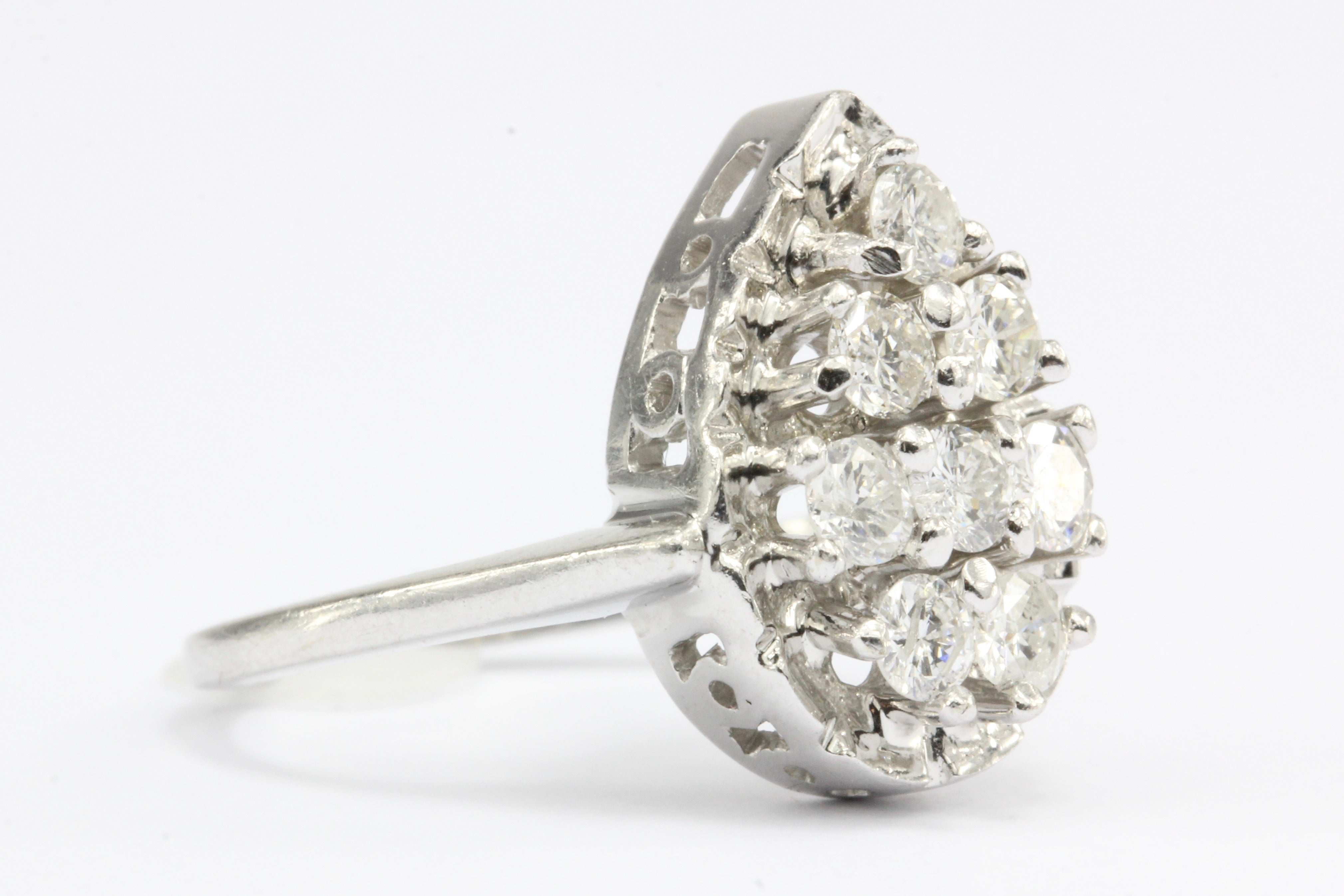 Retro 14K White Gold Diamond Rain Drop Ring c.1950's - Queen May