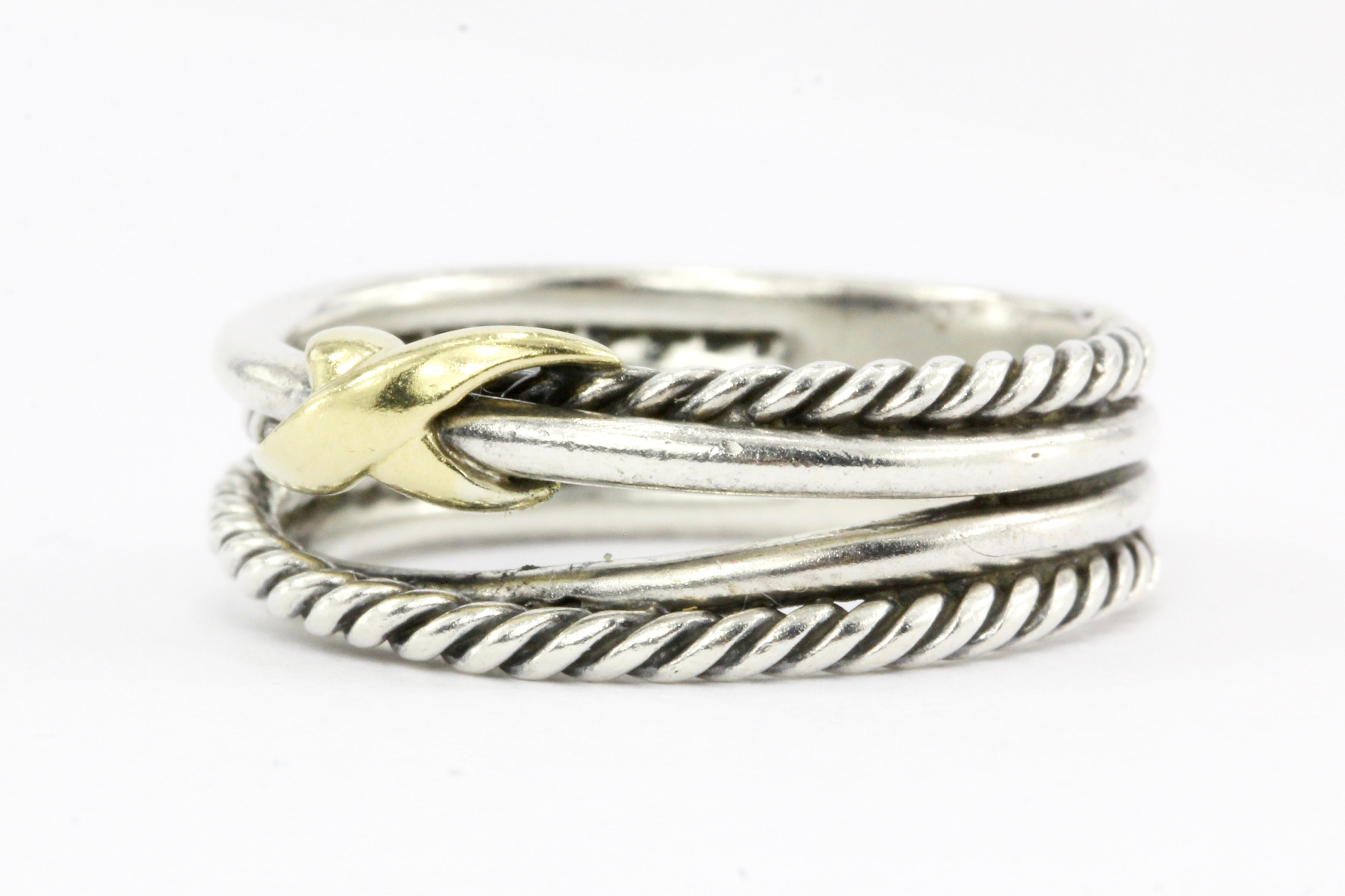 David Yurman Sterling Silver with Yellow Gold Accent Crossover Ring - Queen May