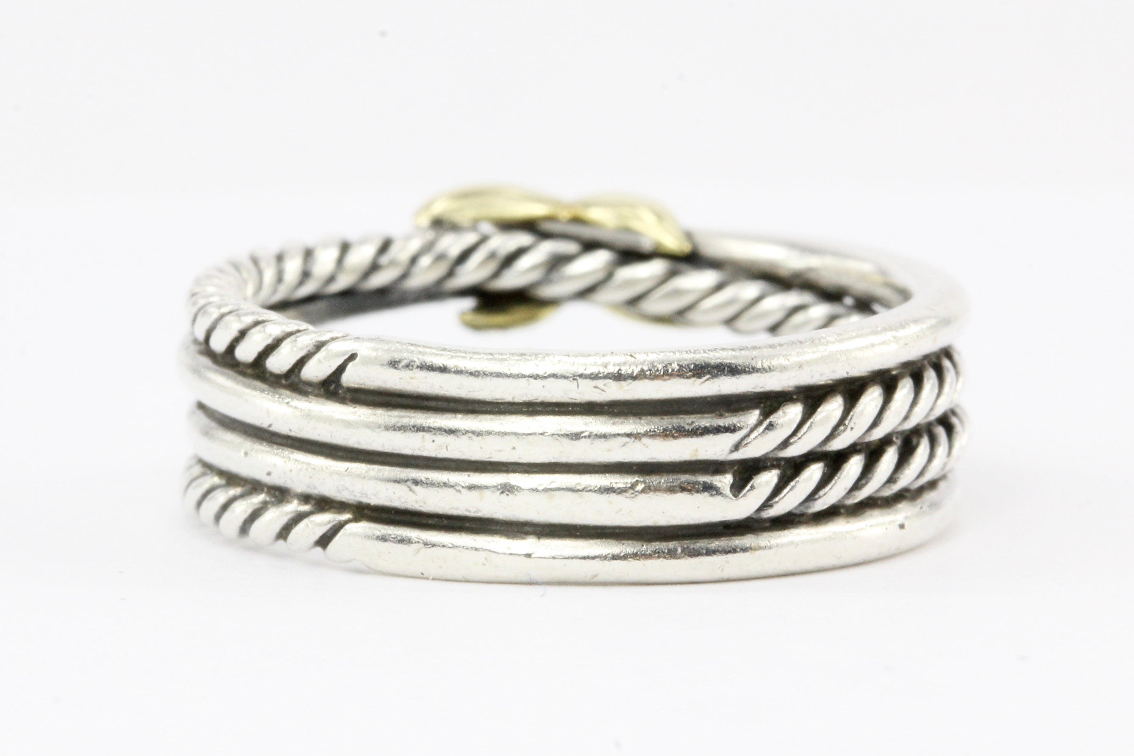David Yurman Sterling Silver with Yellow Gold Accent Crossover Ring - Queen May