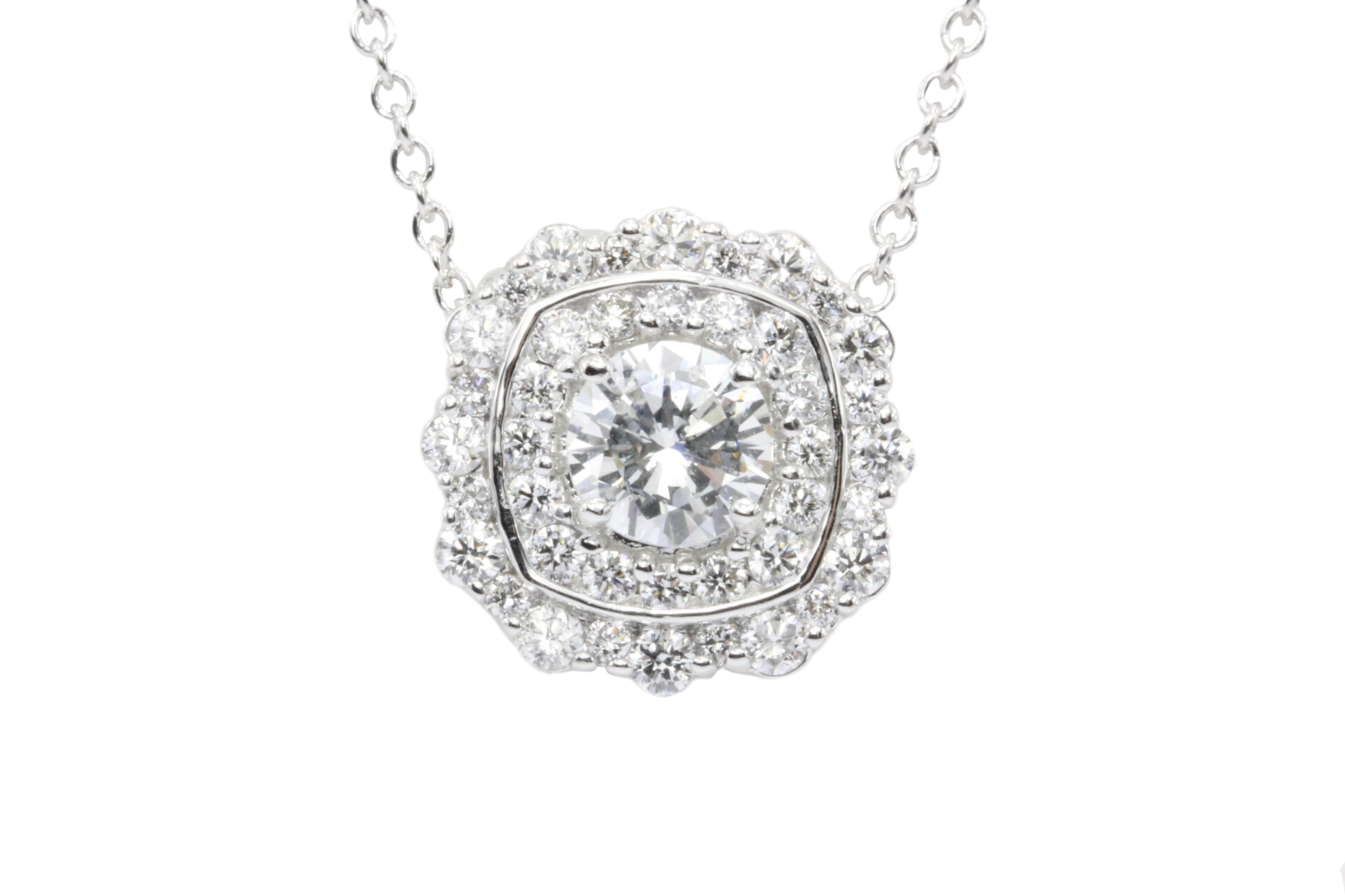 18K White Gold Diamond Cluster .90 CTW Pendant - Queen May