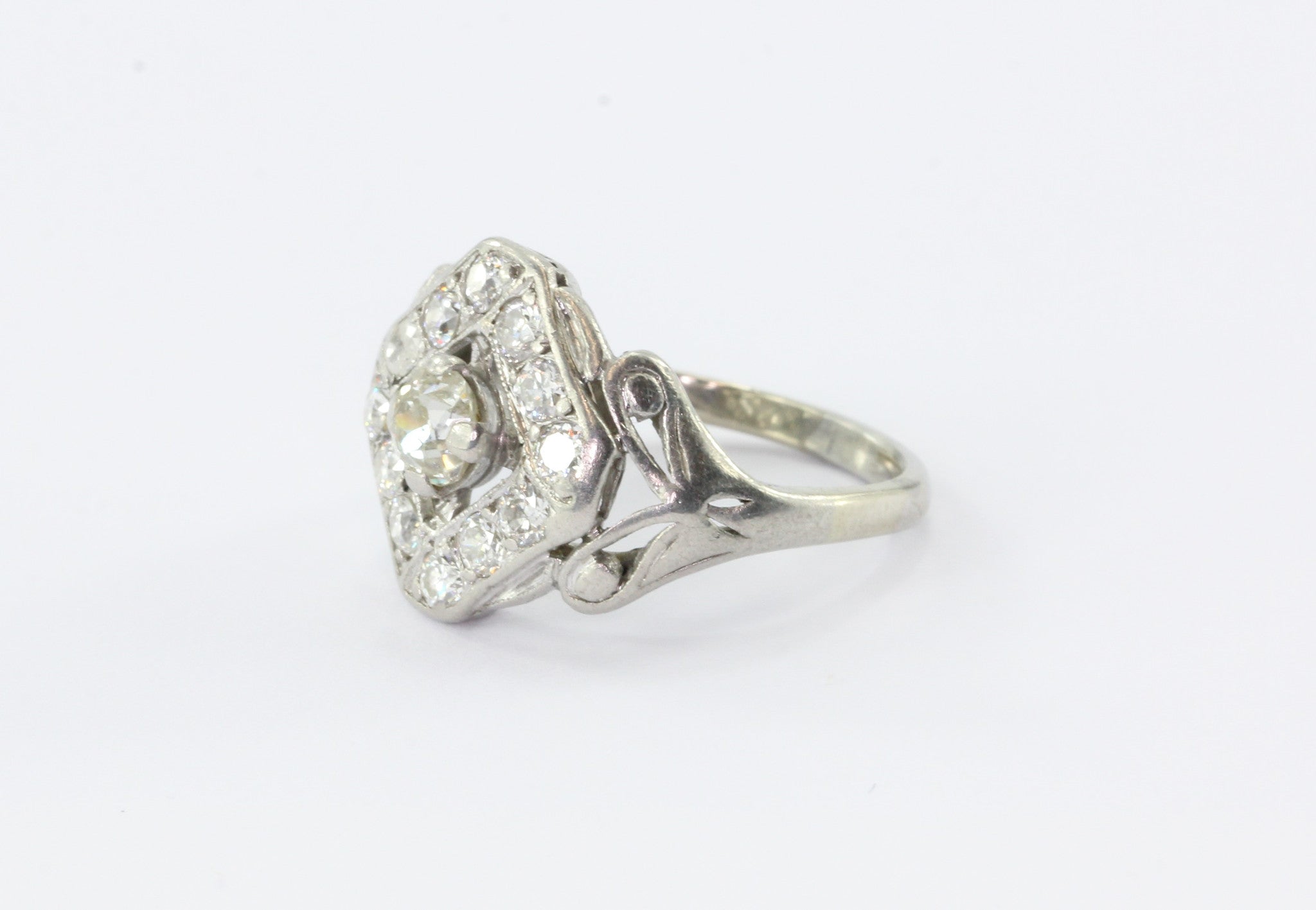 Art Deco Platinum Old Mine Cut Diamond Engagement Ring Circa 1920's - Queen May