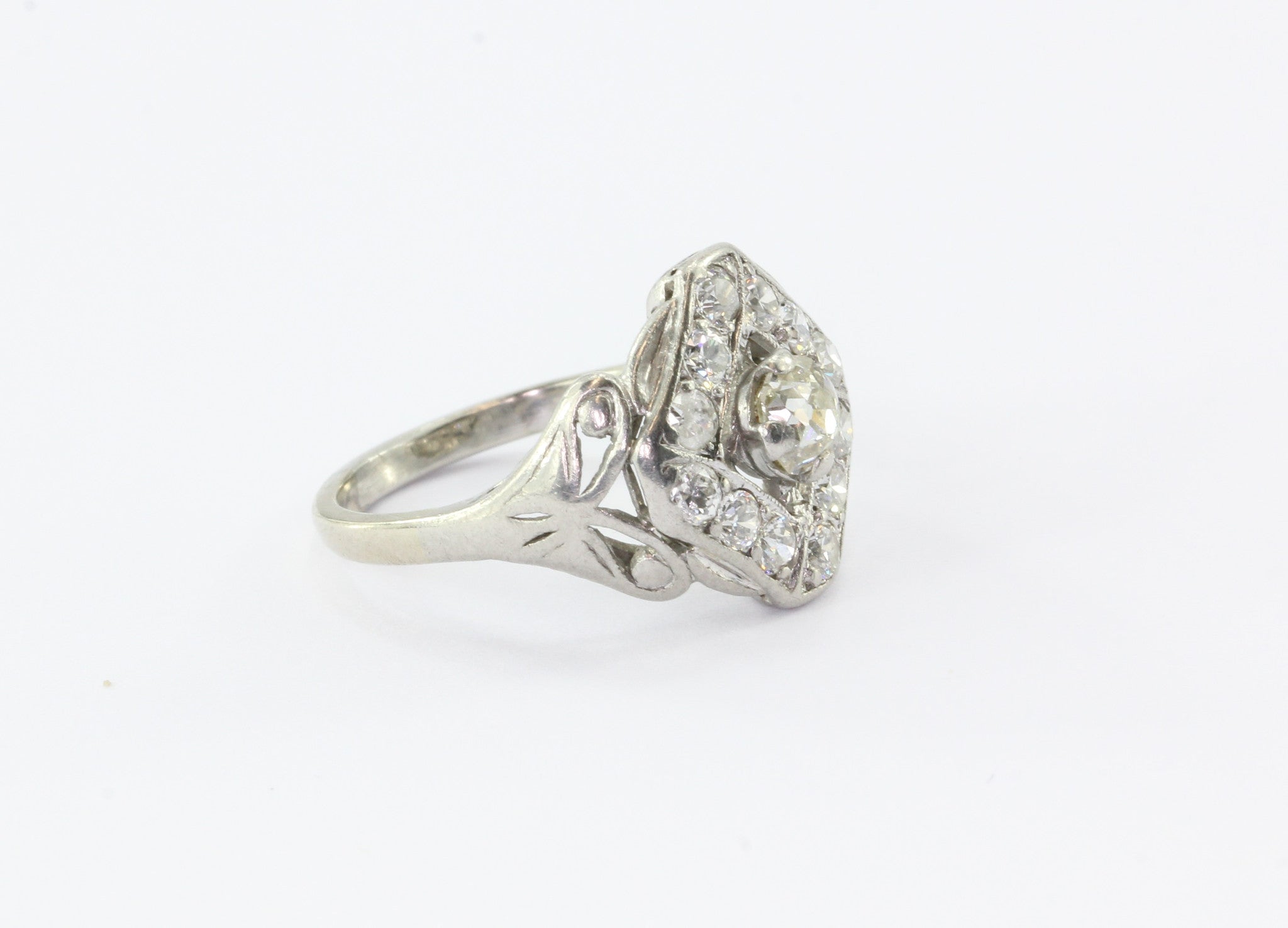 Art Deco Platinum Old Mine Cut Diamond Engagement Ring Circa 1920's - Queen May