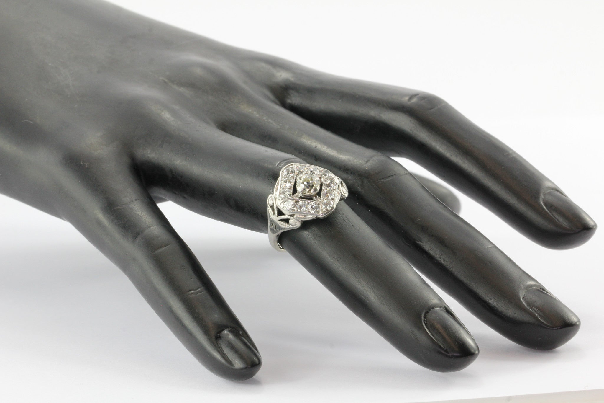 Art Deco Platinum Old Mine Cut Diamond Engagement Ring Circa 1920's - Queen May