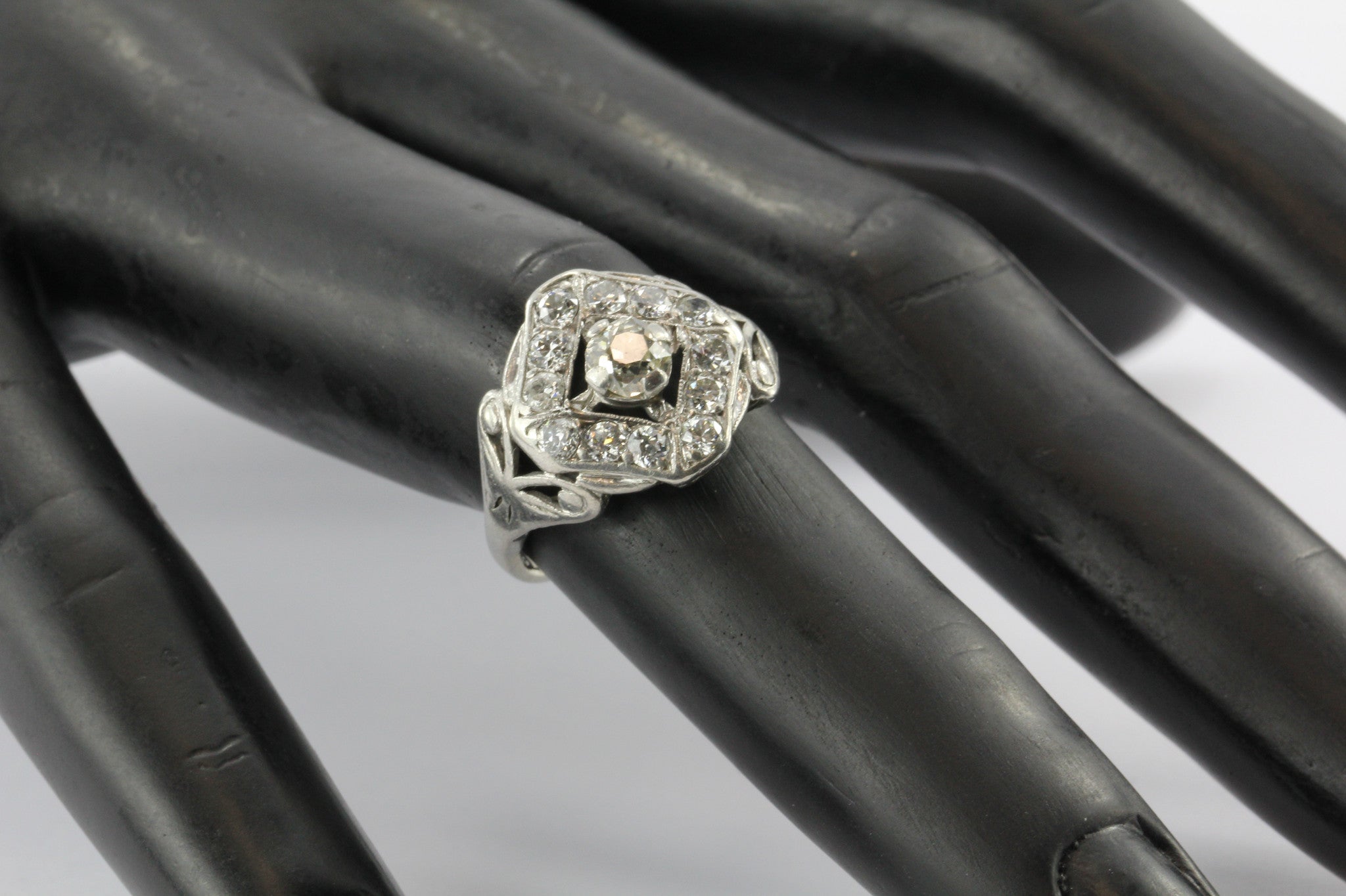 Art Deco Platinum Old Mine Cut Diamond Engagement Ring Circa 1920's - Queen May