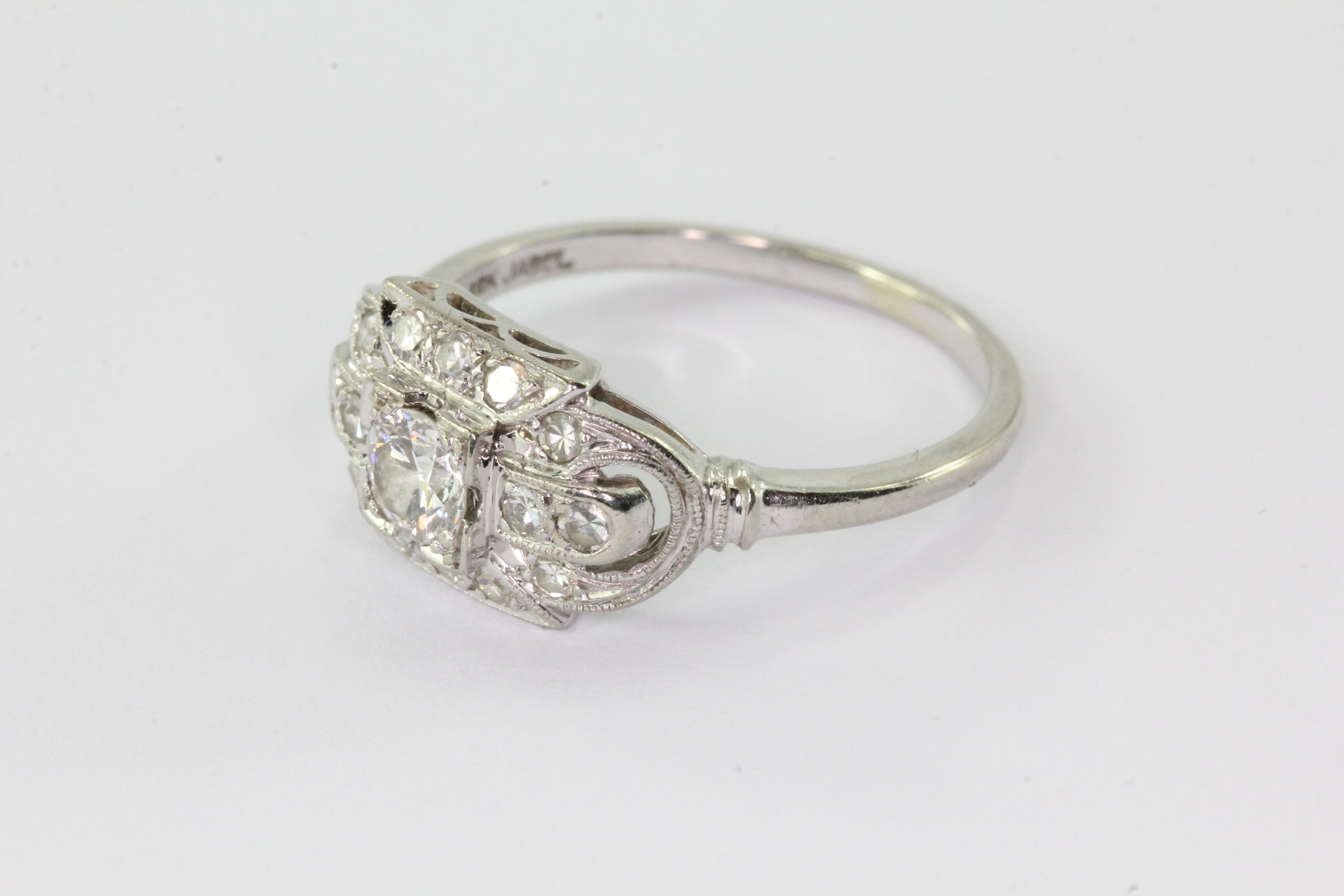 18K White Gold Transition Cut Diamond Art Deco Engagement Ring by JABEL - Queen May